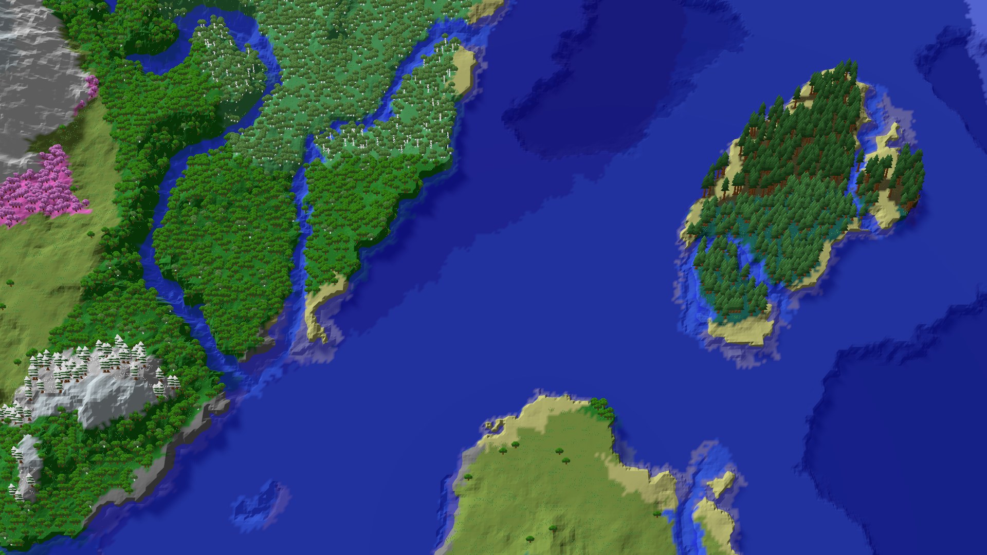 Aerial 3D overview 500 blocks SE of spawn