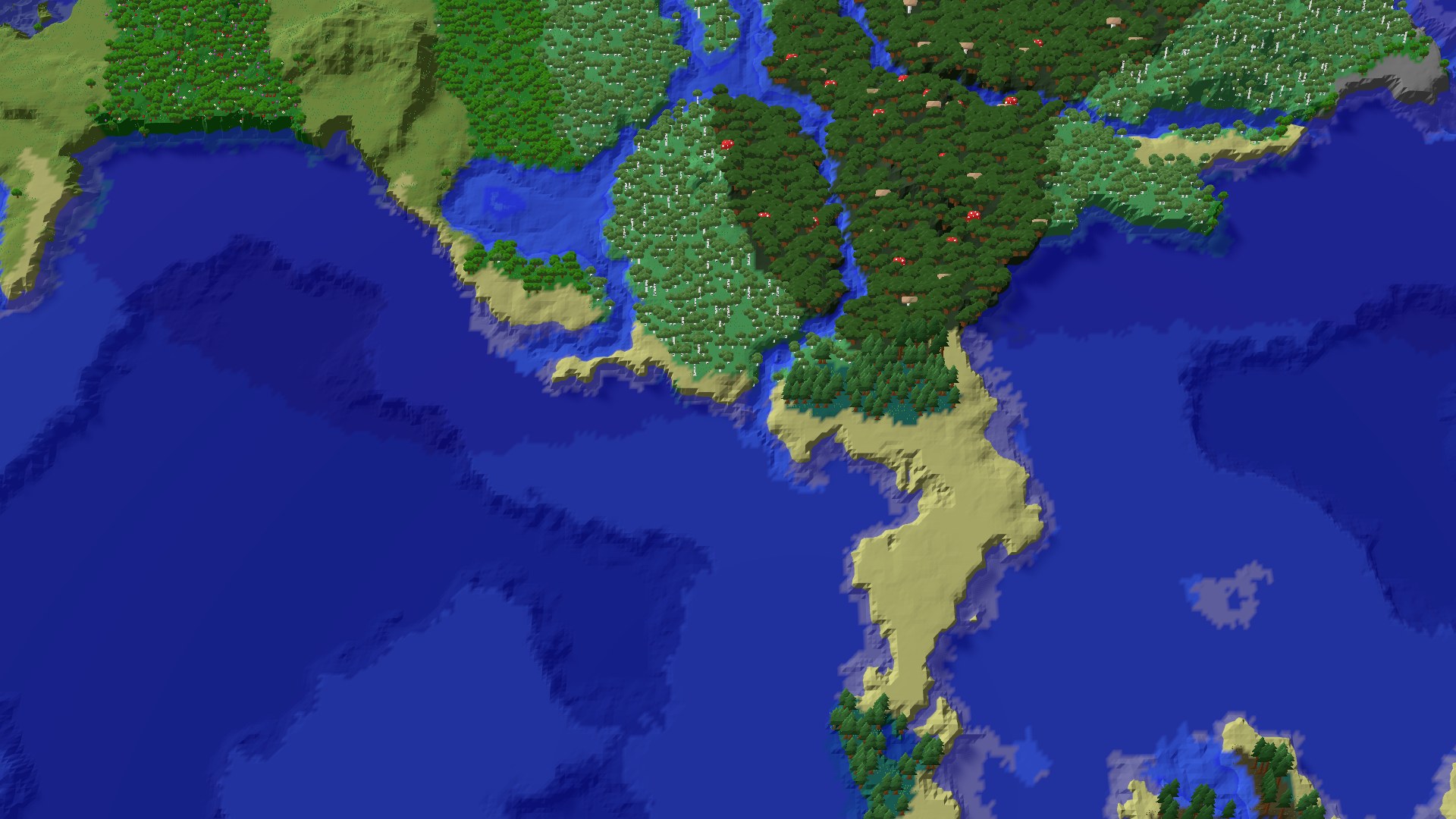 Aerial 3D overview 500 blocks SE of spawn