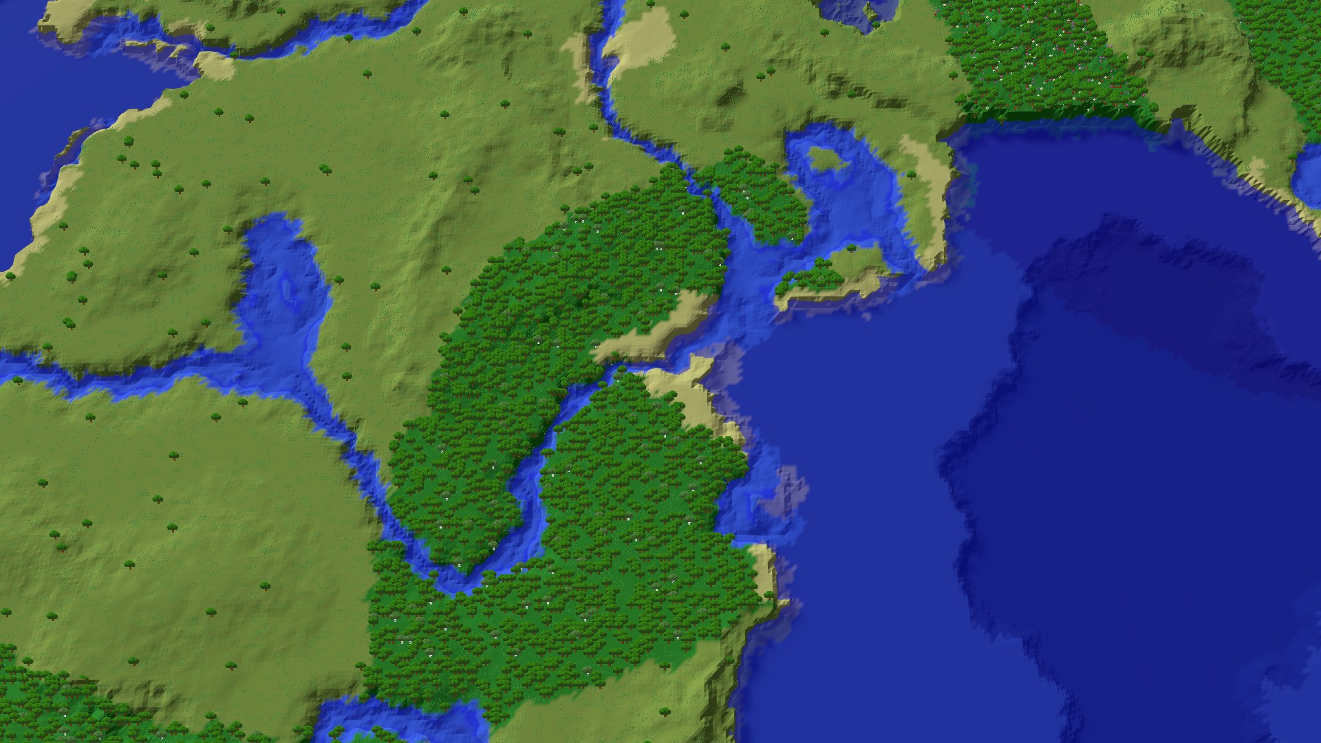 Aerial 3D overview 500 blocks SW of spawn