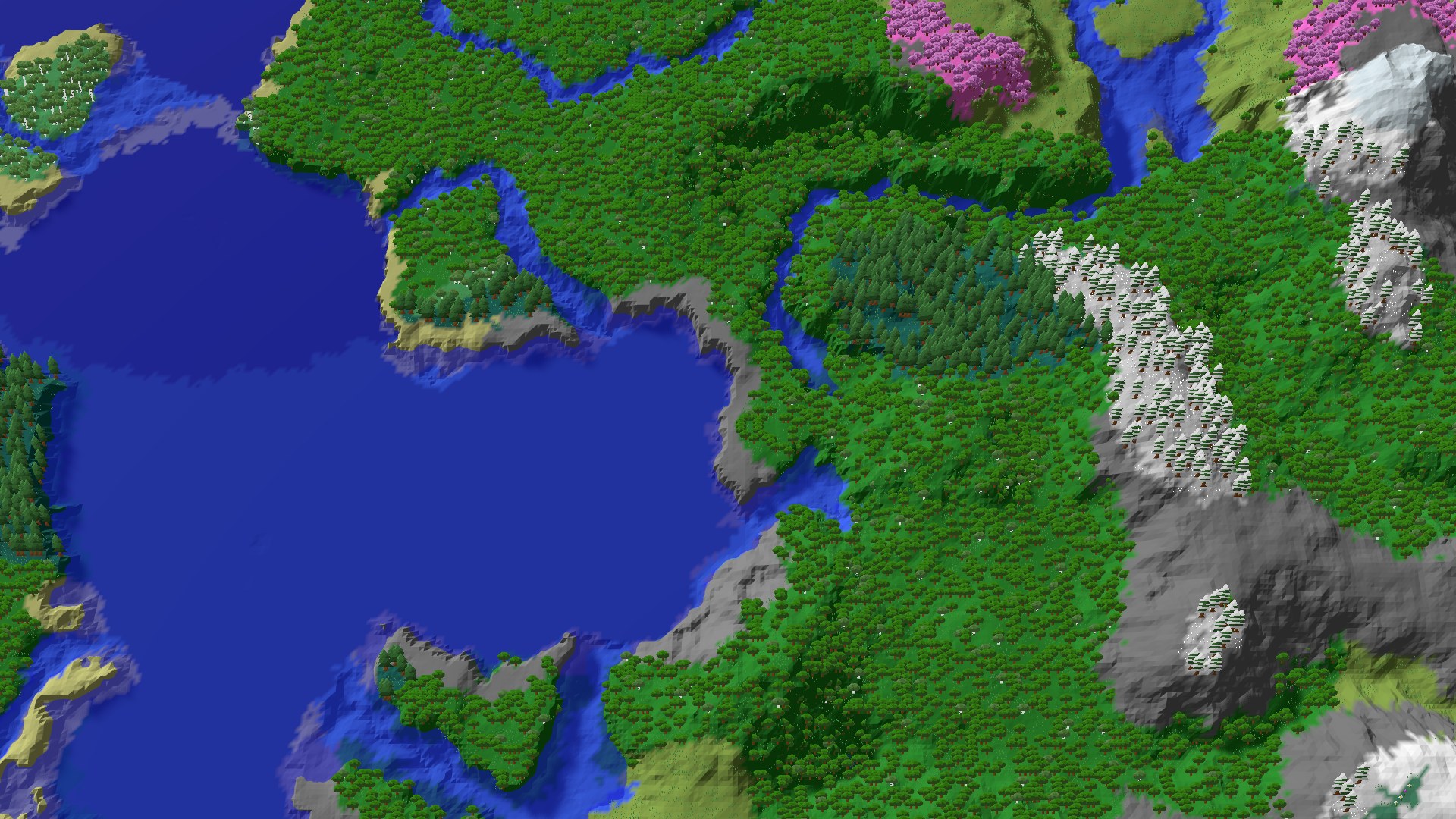 Aerial 3D overview 500 blocks SW of spawn