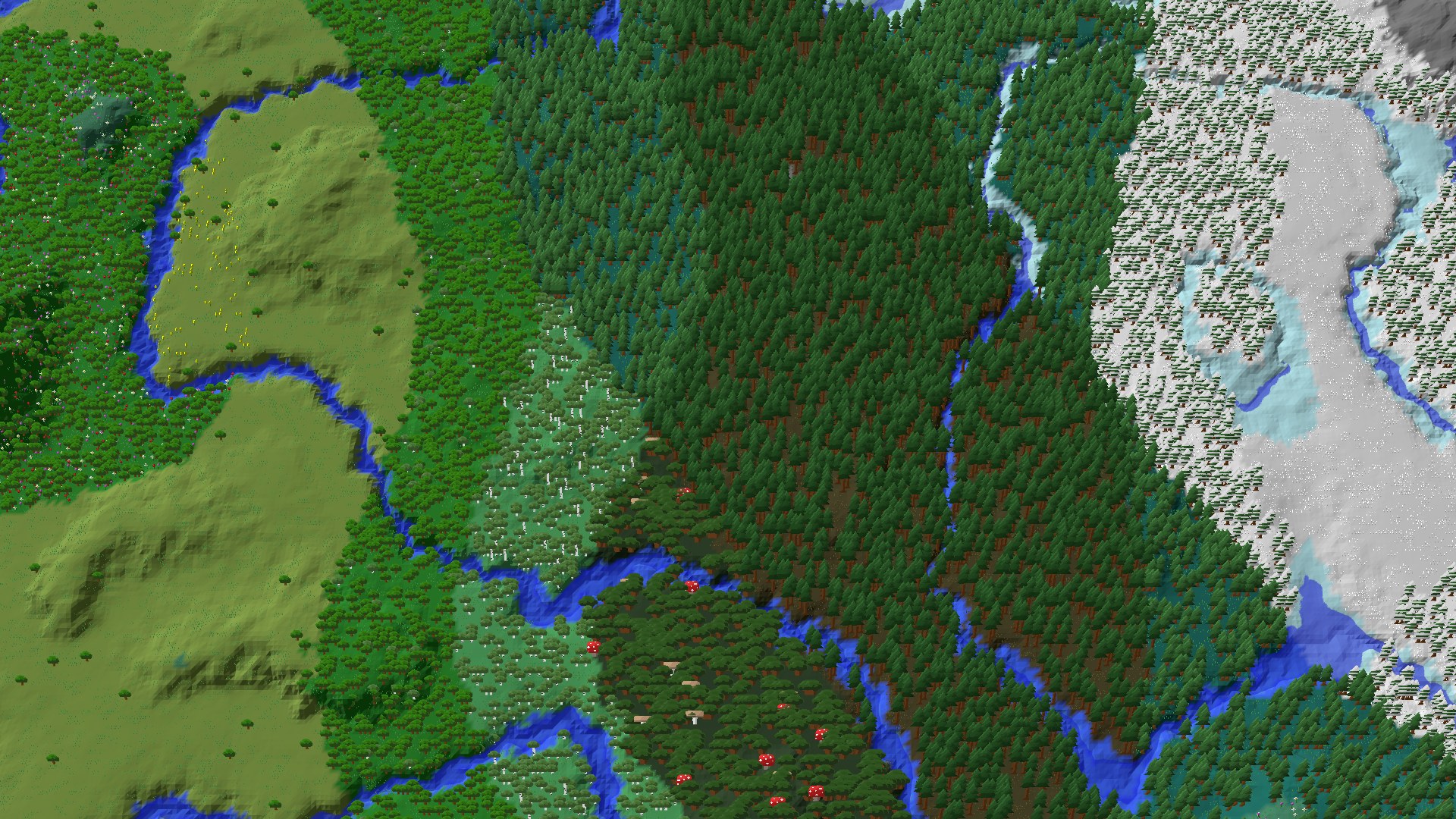 Aerial 3D overview 500 blocks SE of spawn