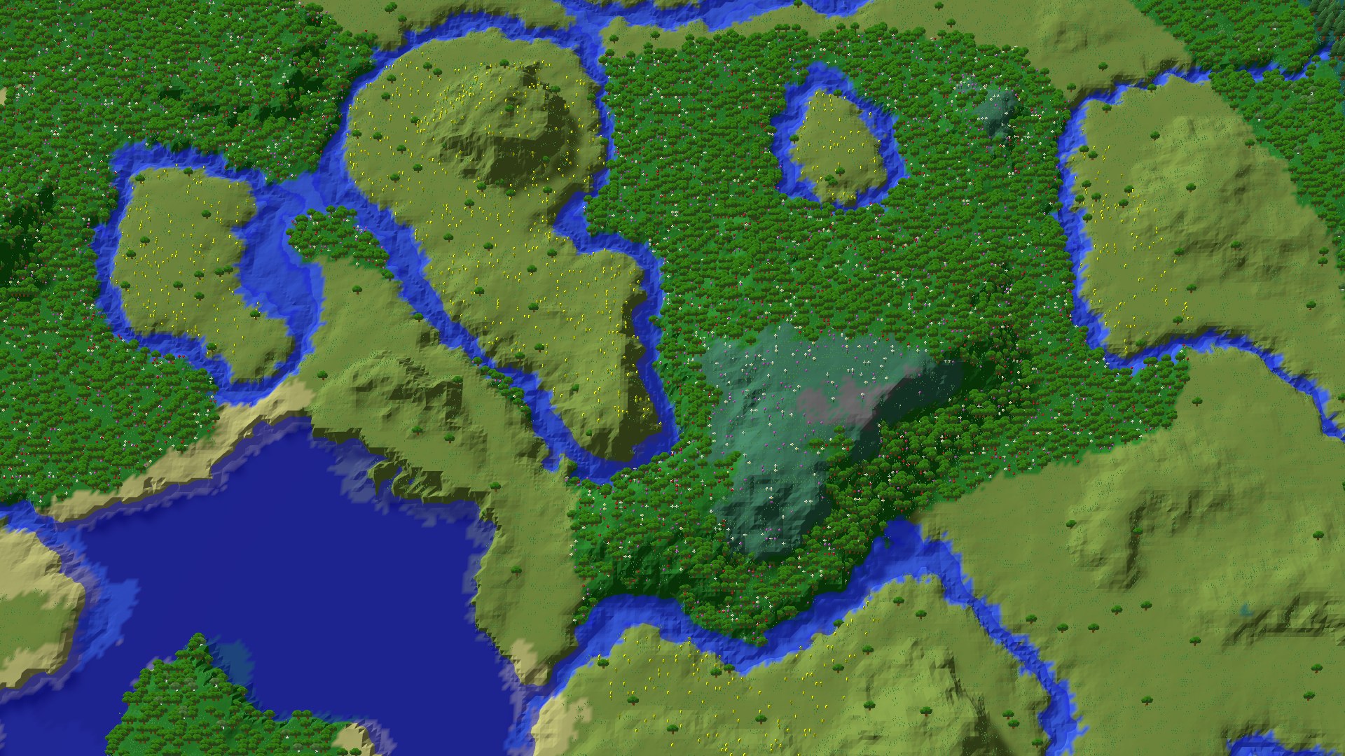 Aerial 3D overview 500 blocks SW of spawn