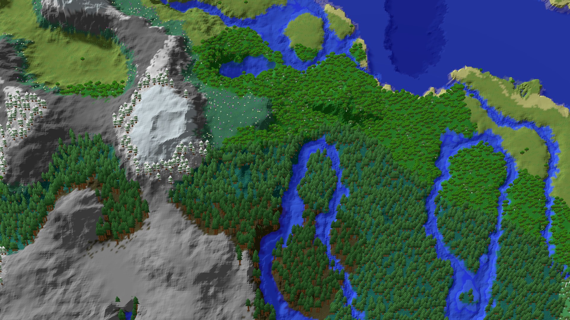 Aerial 3D overview 500 blocks SE of spawn
