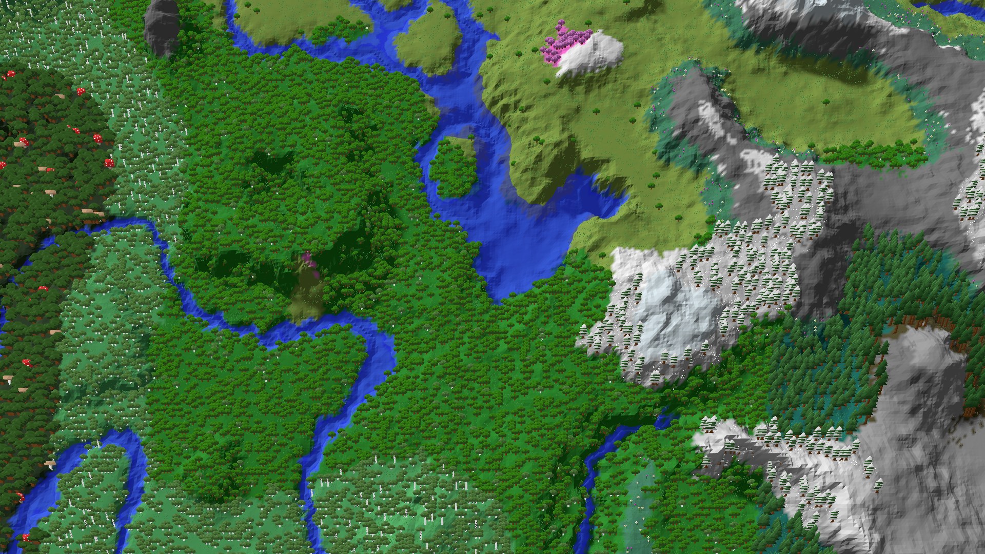 Aerial 3D overview 500 blocks SW of spawn