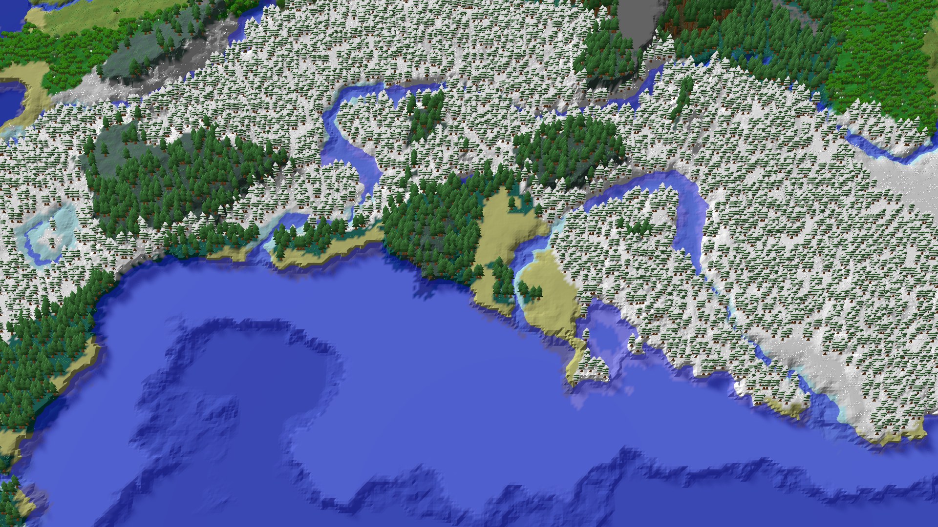 Aerial 3D overview 500 blocks SE of spawn