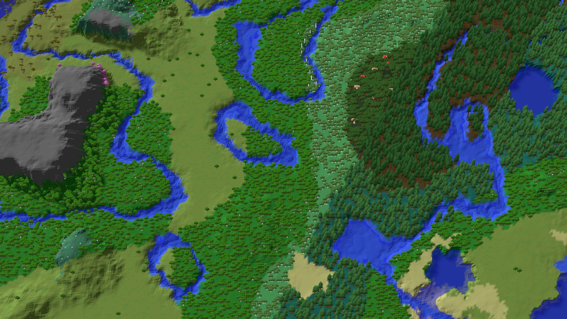 Aerial 3D overview 500 blocks SE of spawn