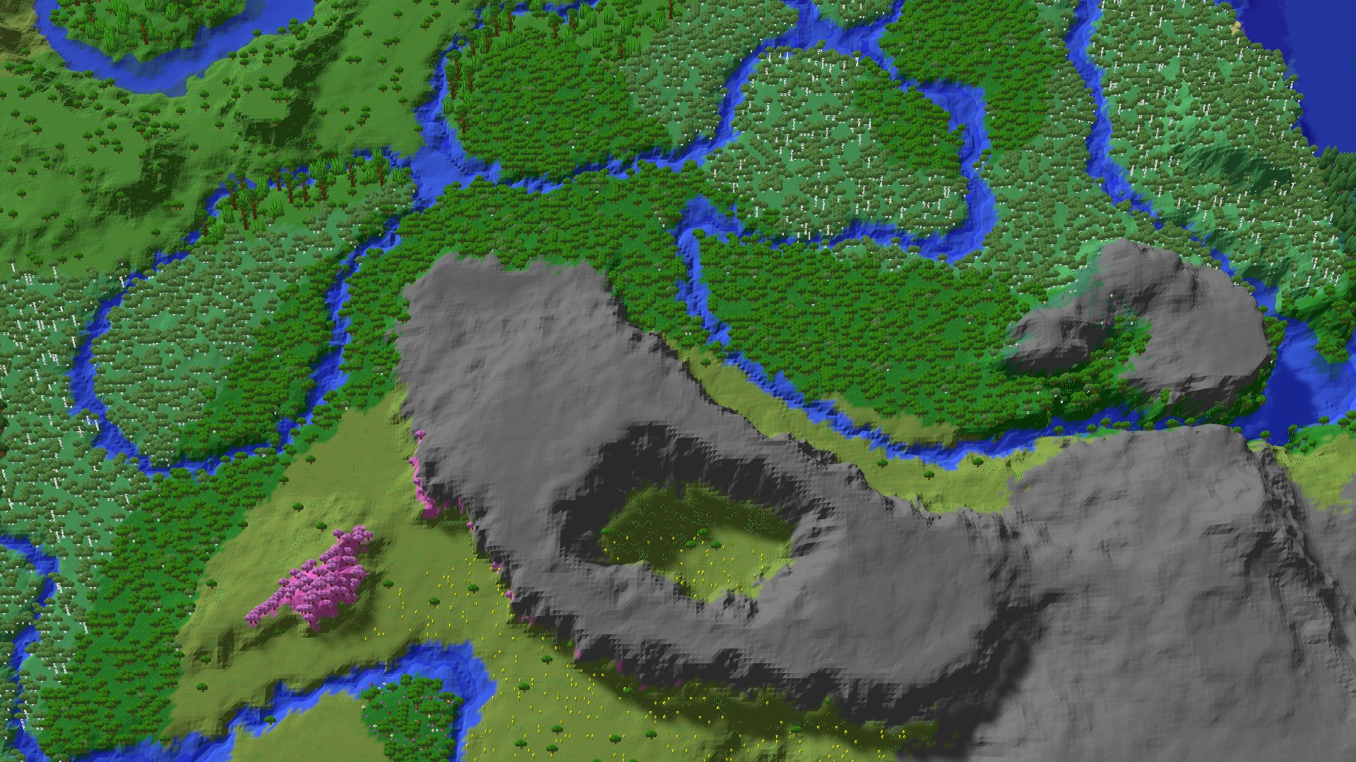 Aerial 3D overview 500 blocks NW of spawn