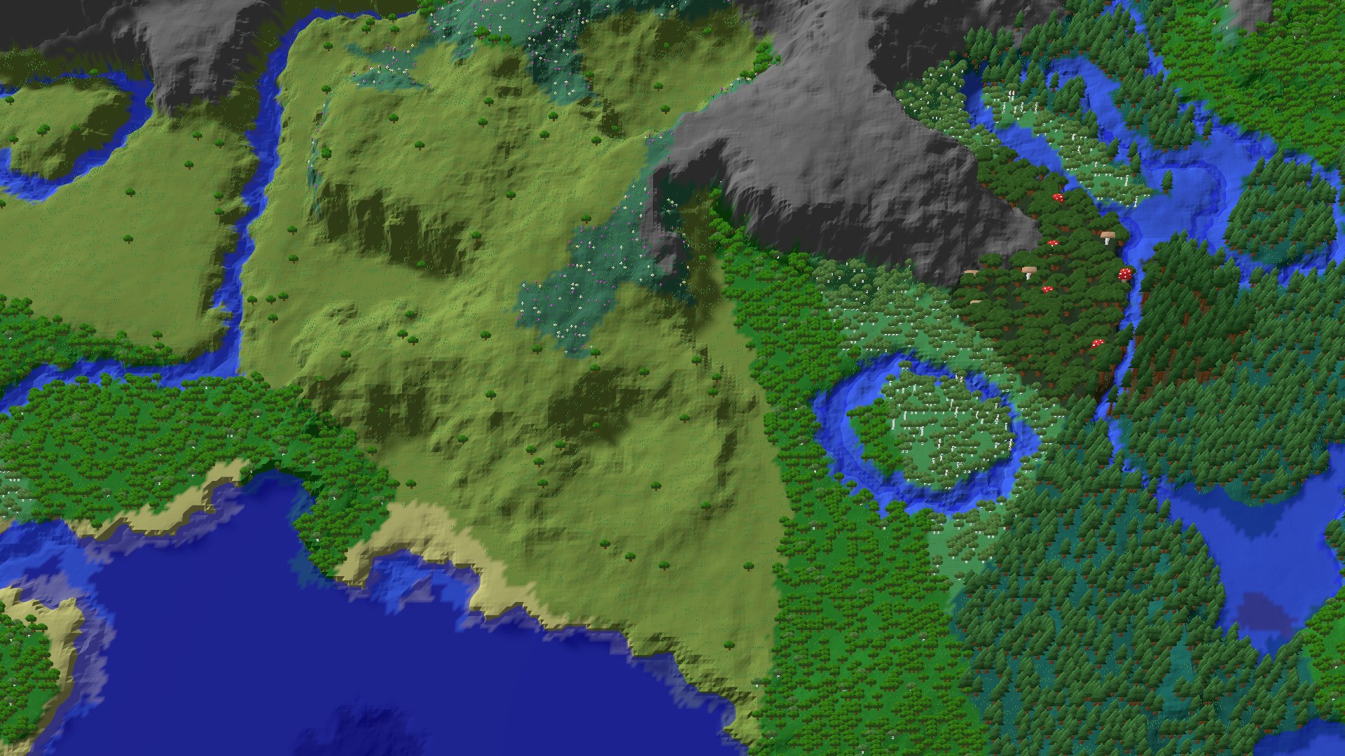 Aerial 3D overview 500 blocks SE of spawn