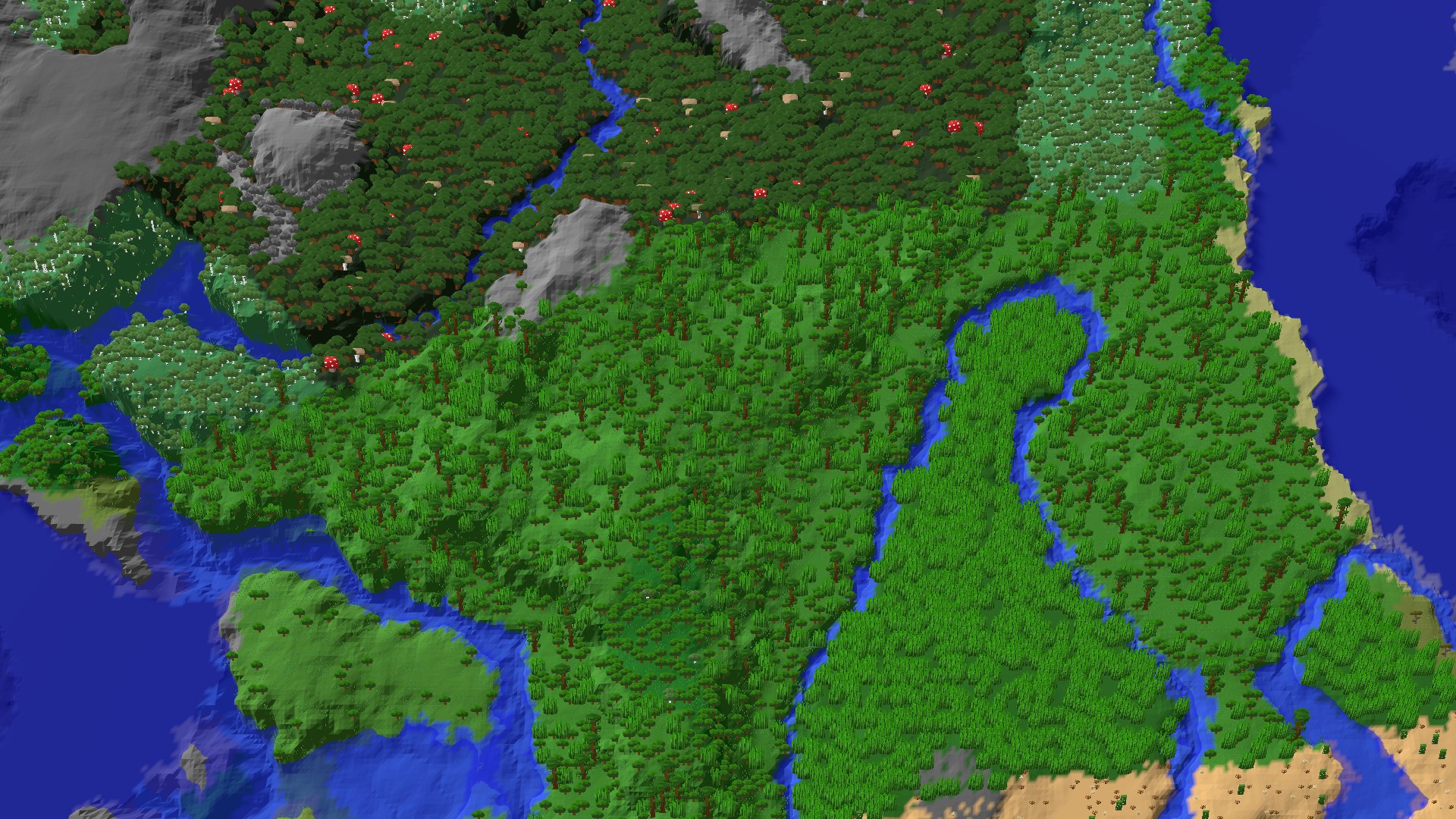 Aerial 3D overview 500 blocks SE of spawn