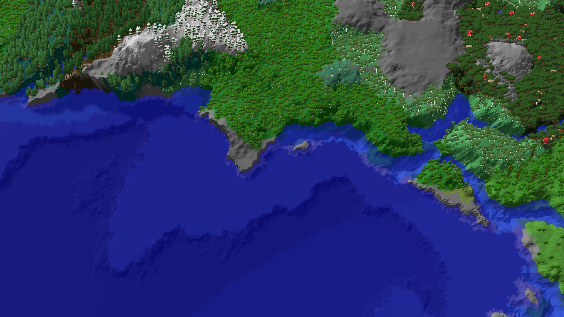Aerial 3D overview 500 blocks SW of spawn
