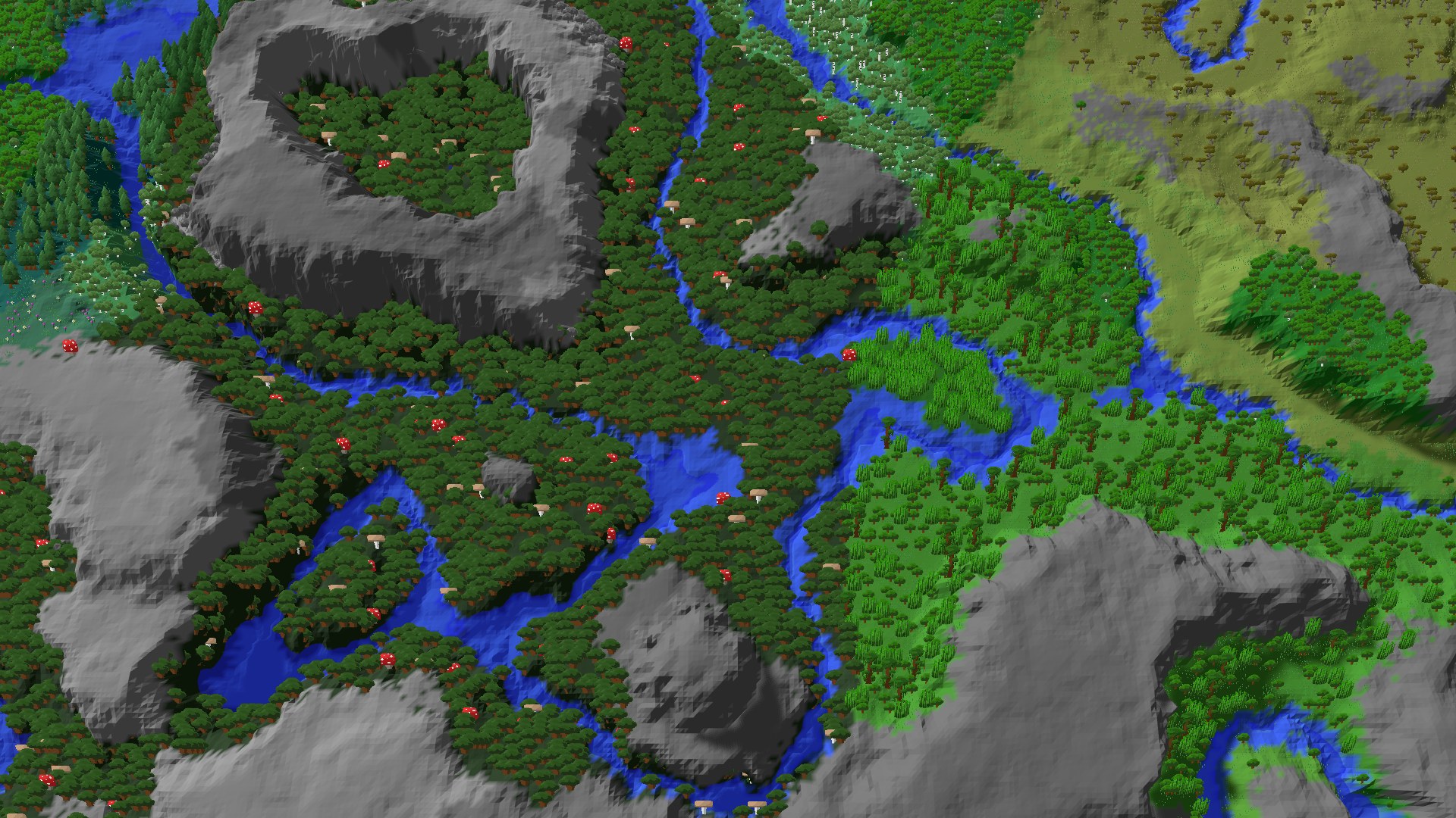 Aerial 3D overview 500 blocks SE of spawn