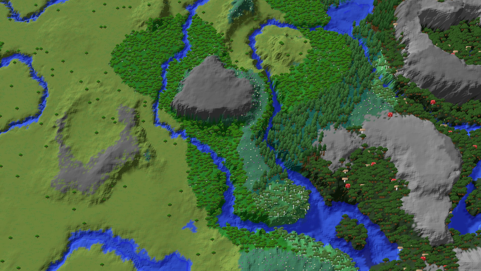 Aerial 3D overview 500 blocks SW of spawn