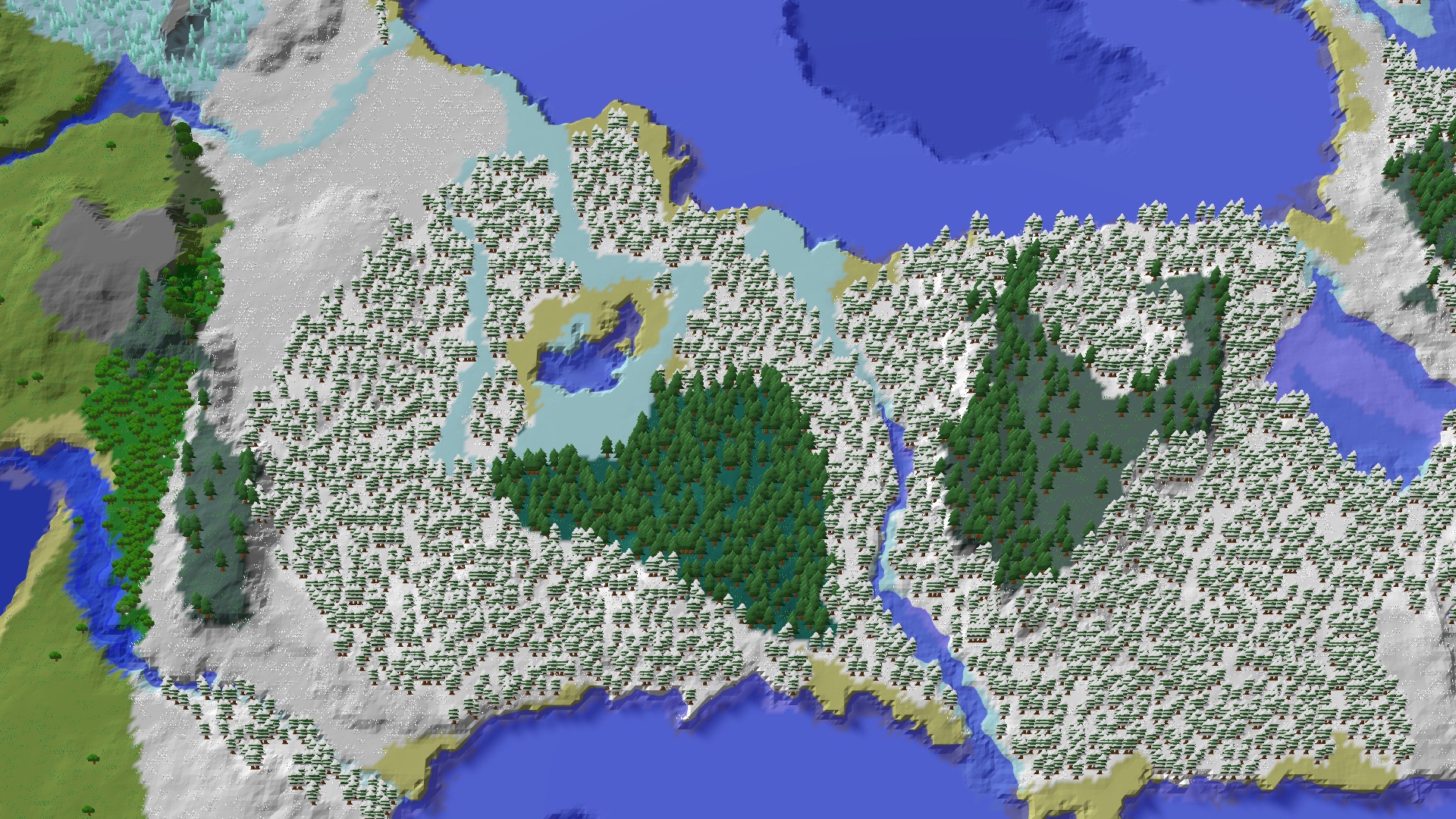 Aerial 3D overview 500 blocks SE of spawn