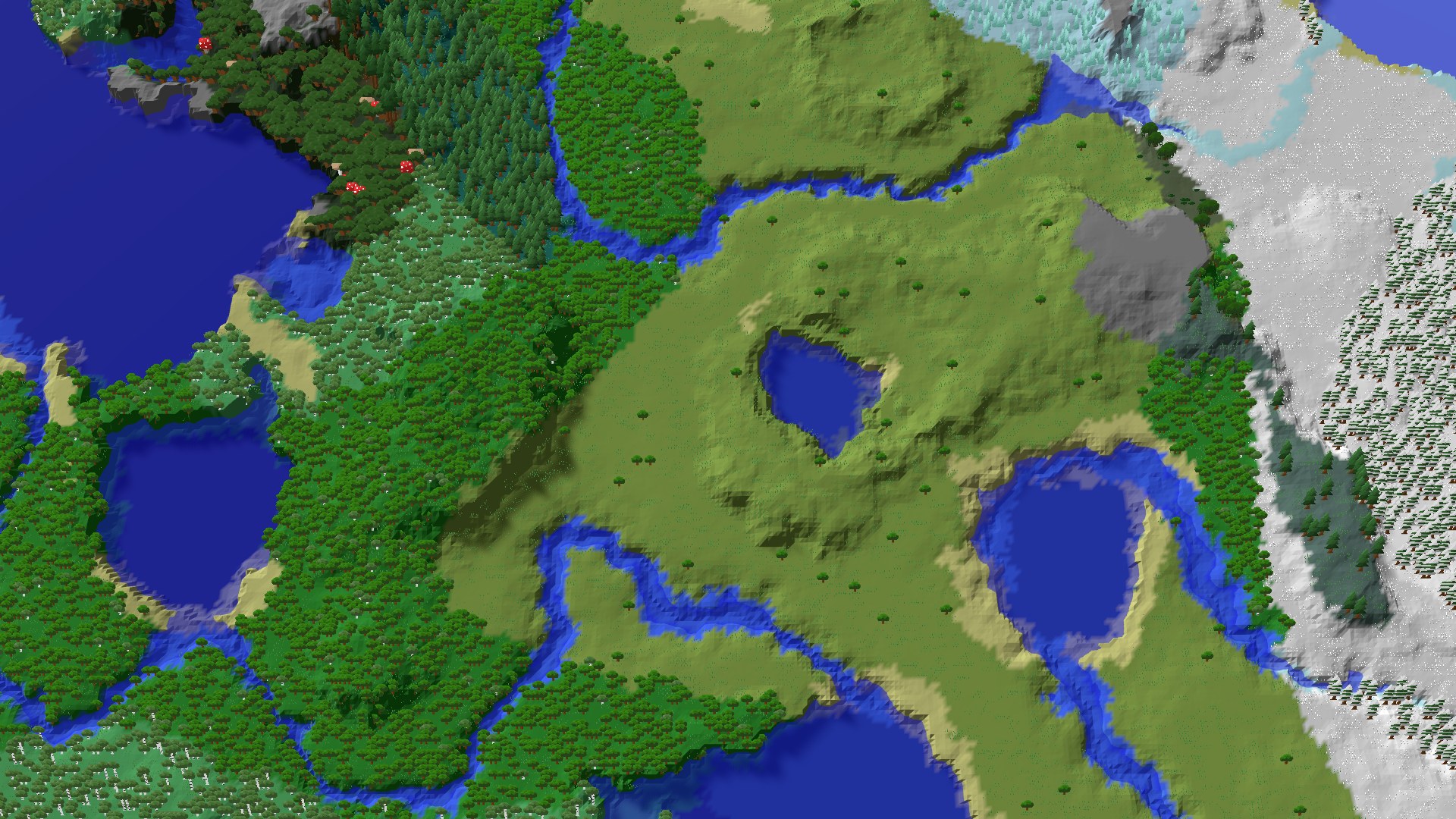Aerial 3D overview 500 blocks SW of spawn
