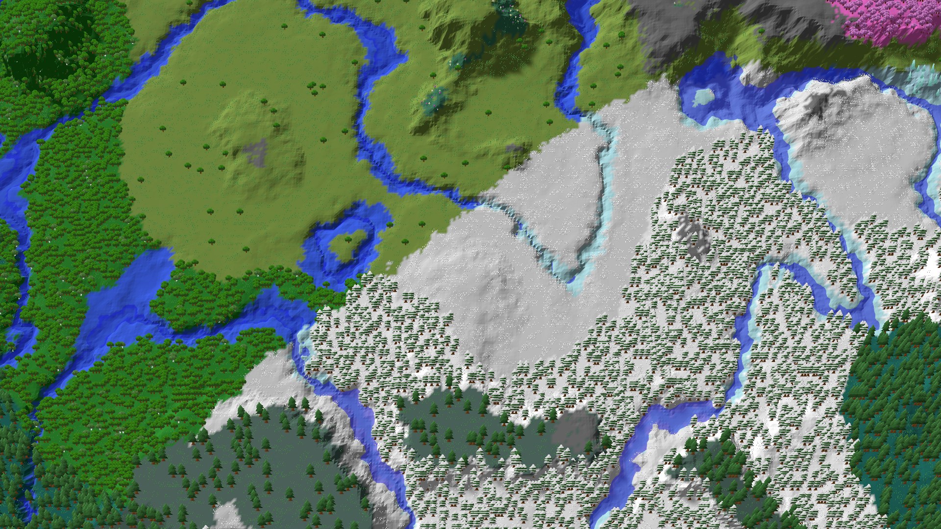 Aerial 3D overview 500 blocks SE of spawn