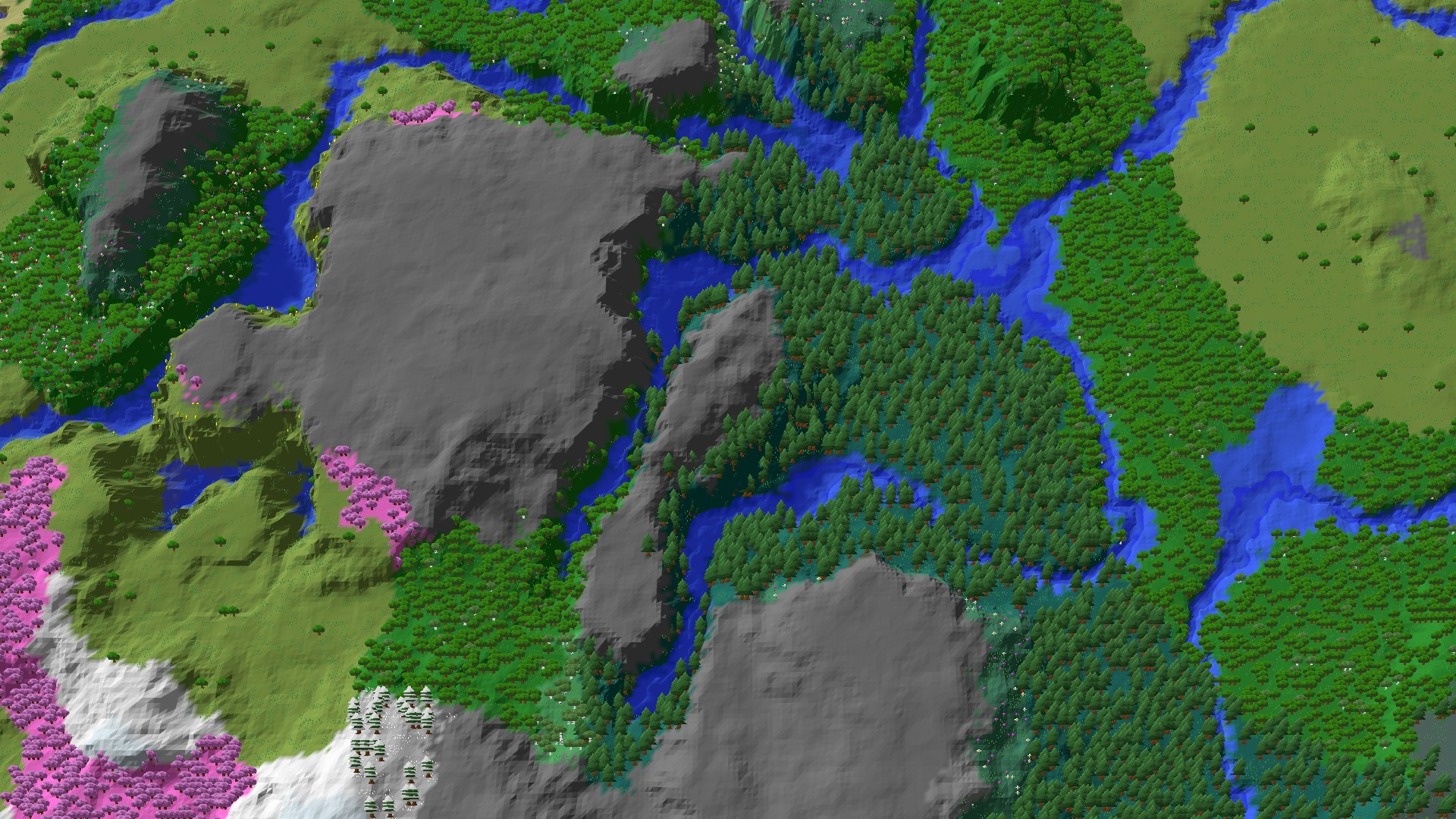 Aerial 3D overview 500 blocks SW of spawn