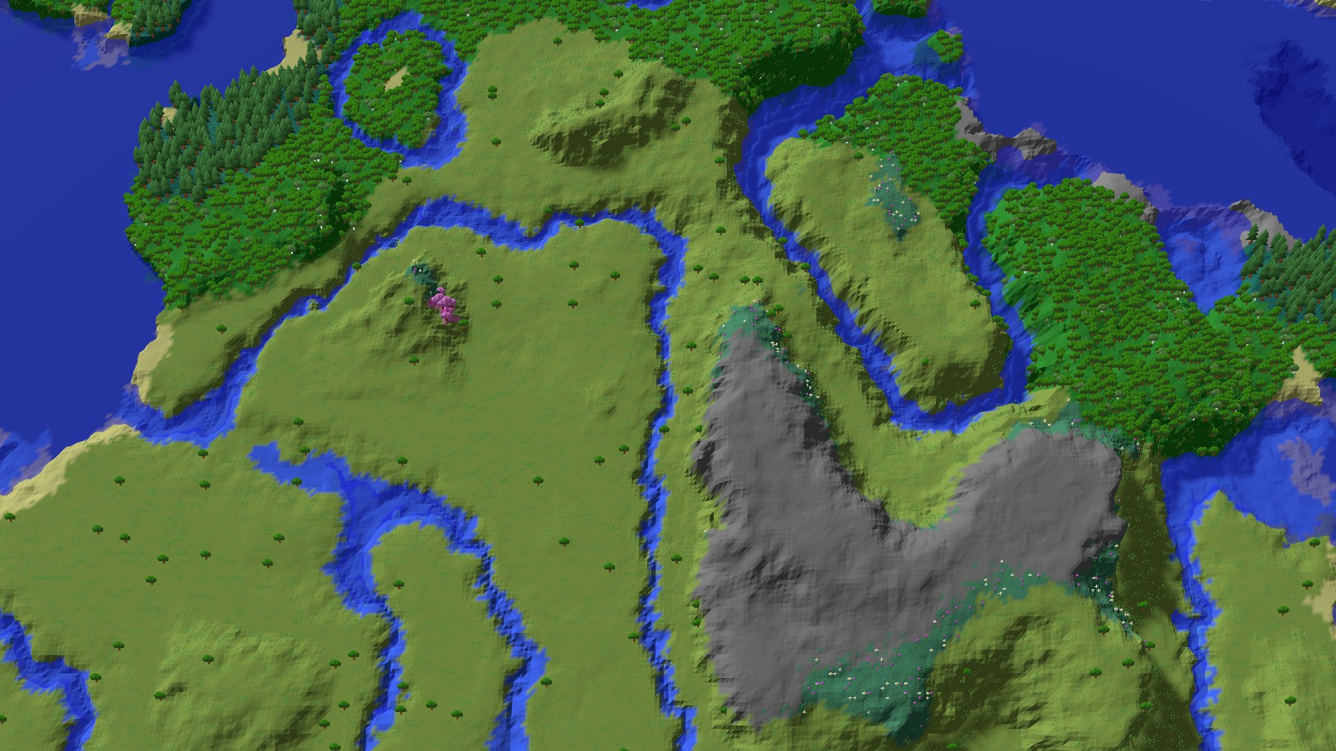 Aerial 3D overview 500 blocks NW of spawn