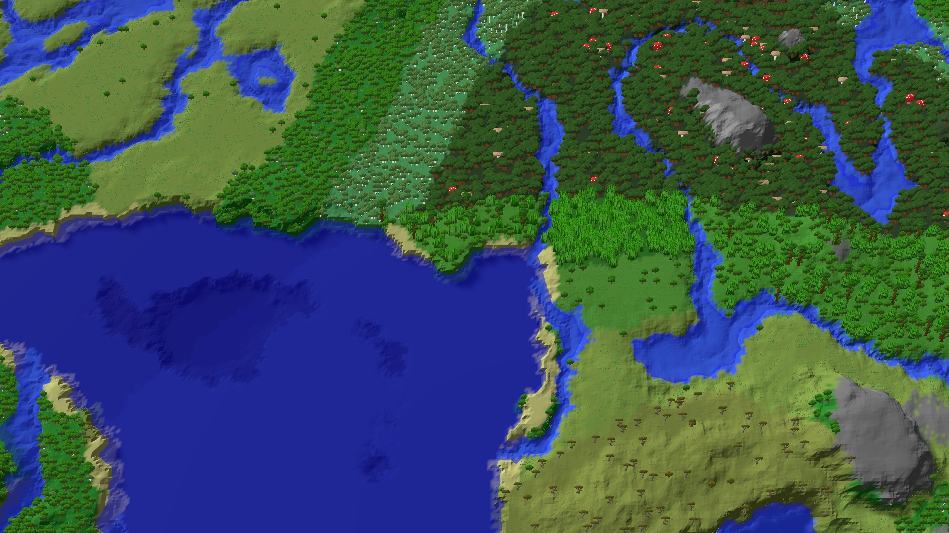 Aerial 3D overview 500 blocks SE of spawn