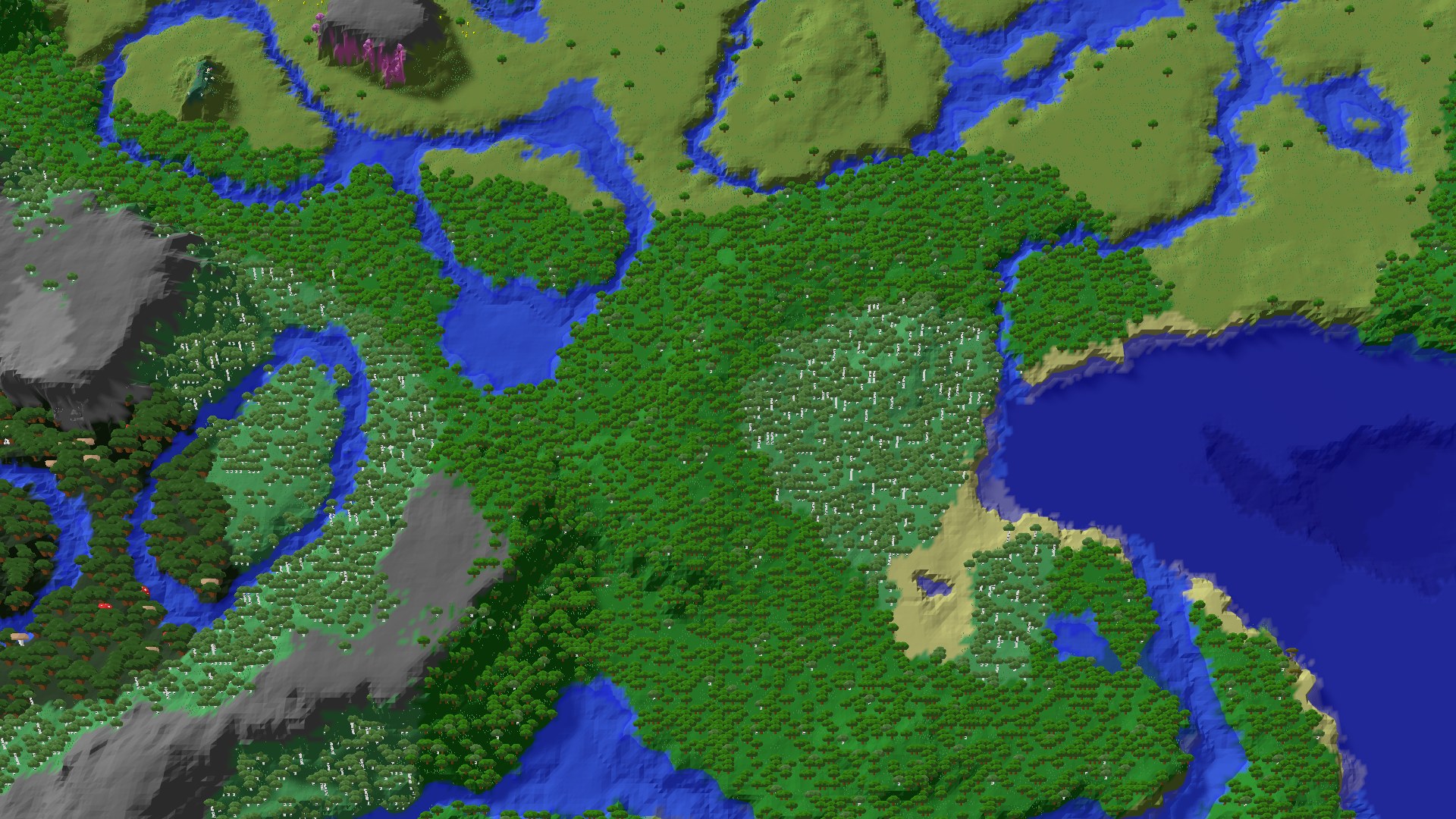 Aerial 3D overview 500 blocks SW of spawn