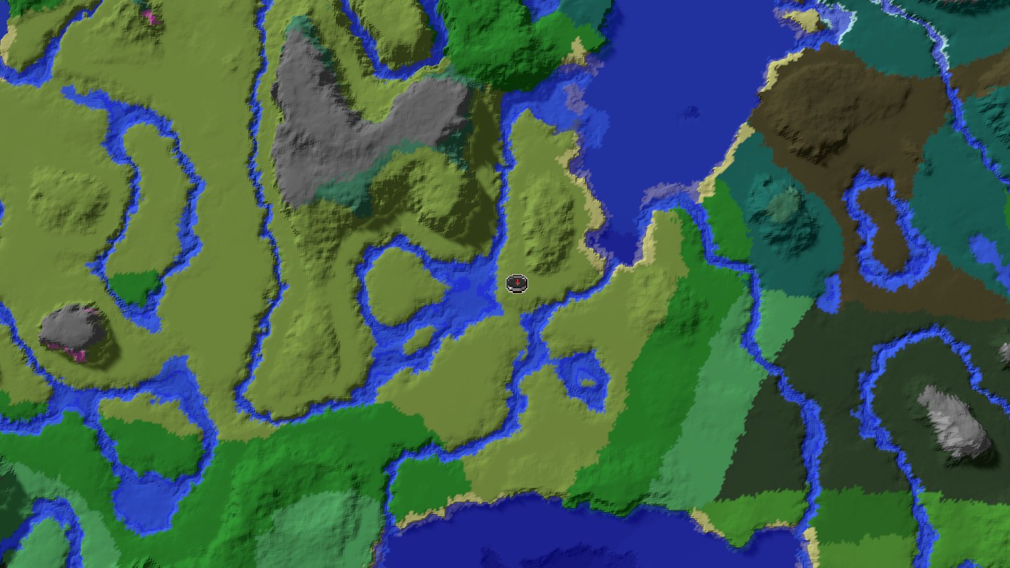 Aerial Minecraft seed map — Stronghold-adjacent Java 1.21 route with villages, trial chambers, and ocean str