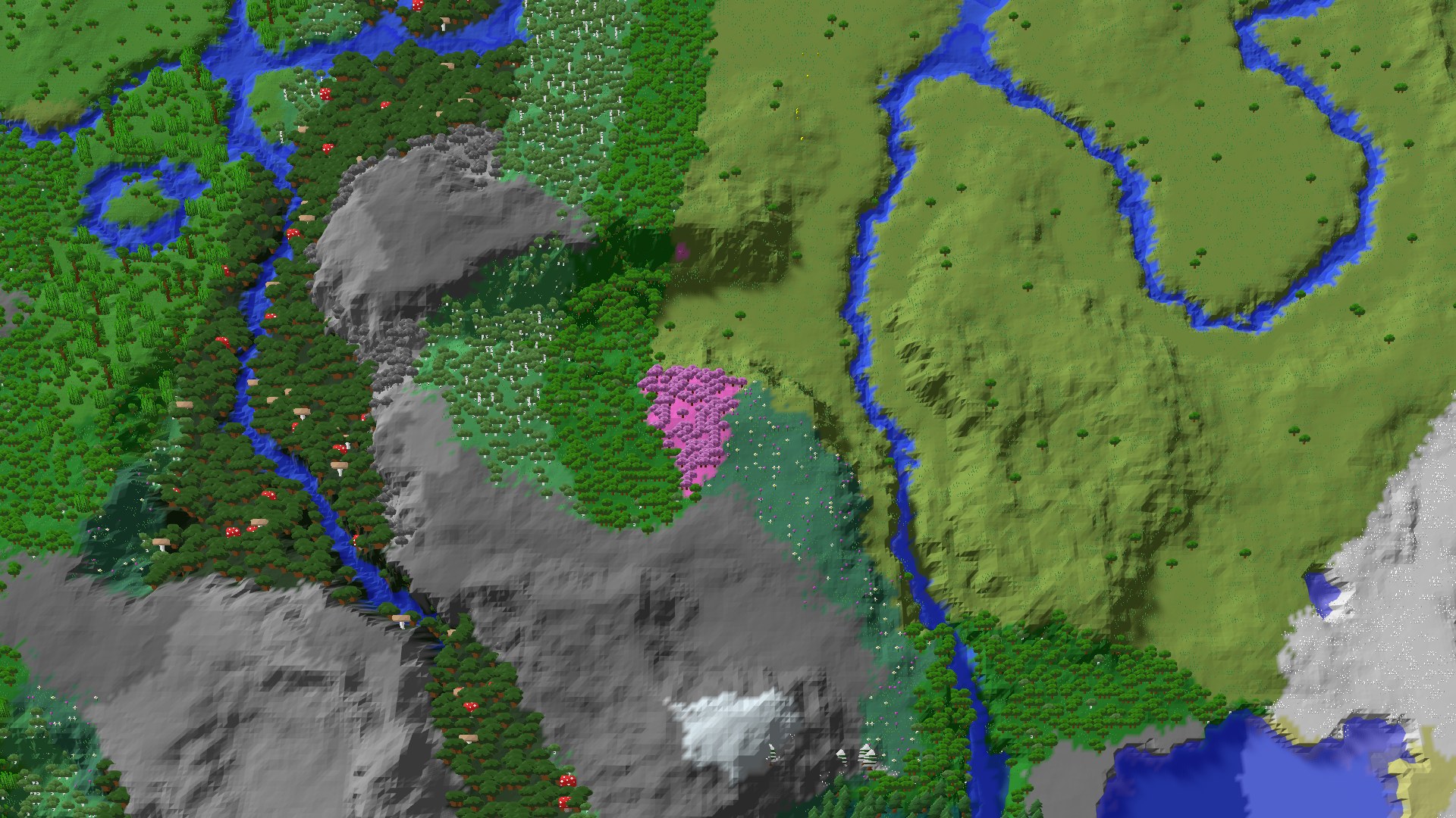 Aerial 3D overview 500 blocks SW of spawn