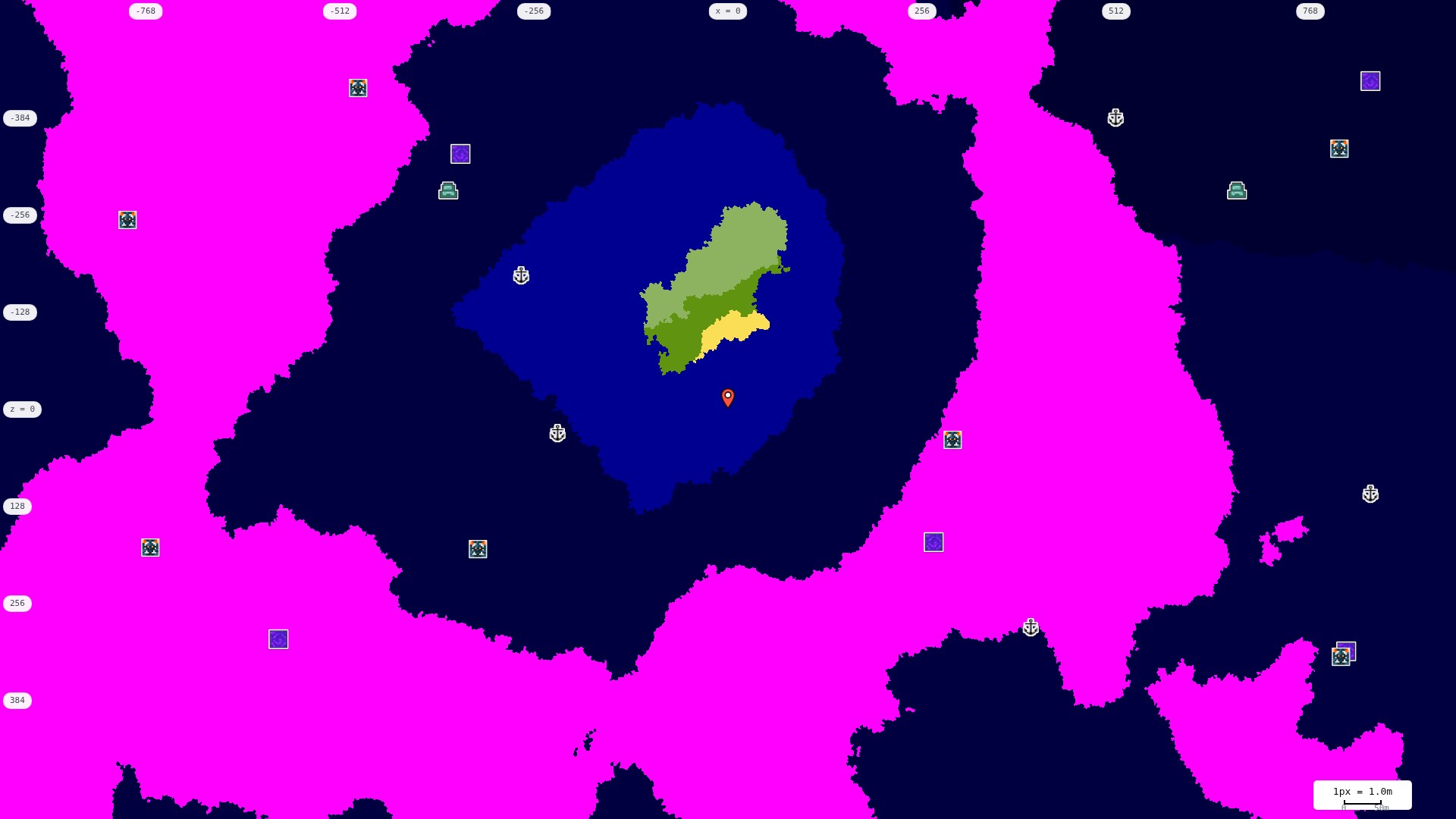 Top-down structures map: village, pillager outpost, ruined portal, shipwreck, woodland mansion, ocean monument, trial chambers, ancient city, desert pyramid, jungle temple, trail ruins