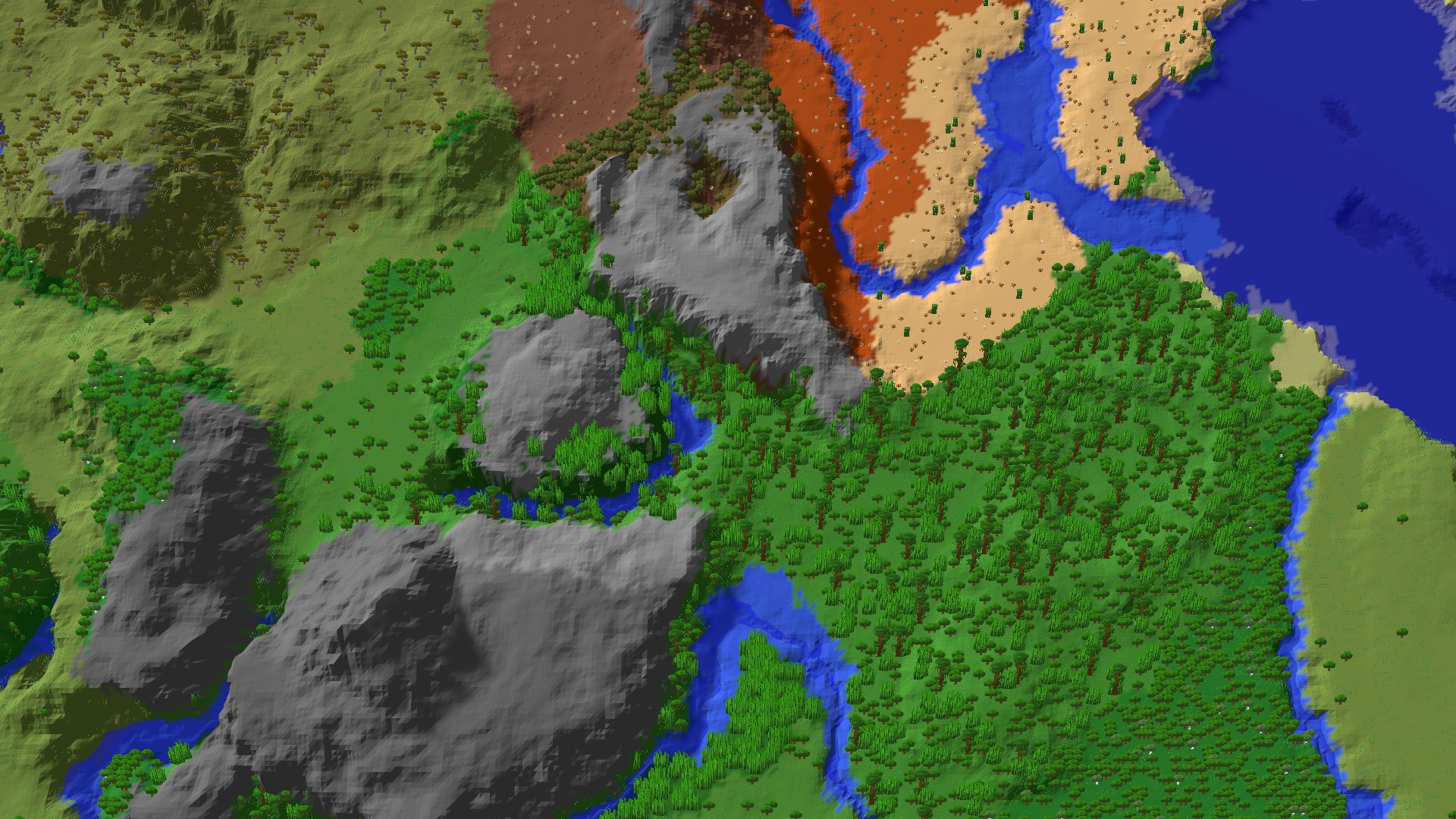 Aerial 3D overview 500 blocks SW of spawn