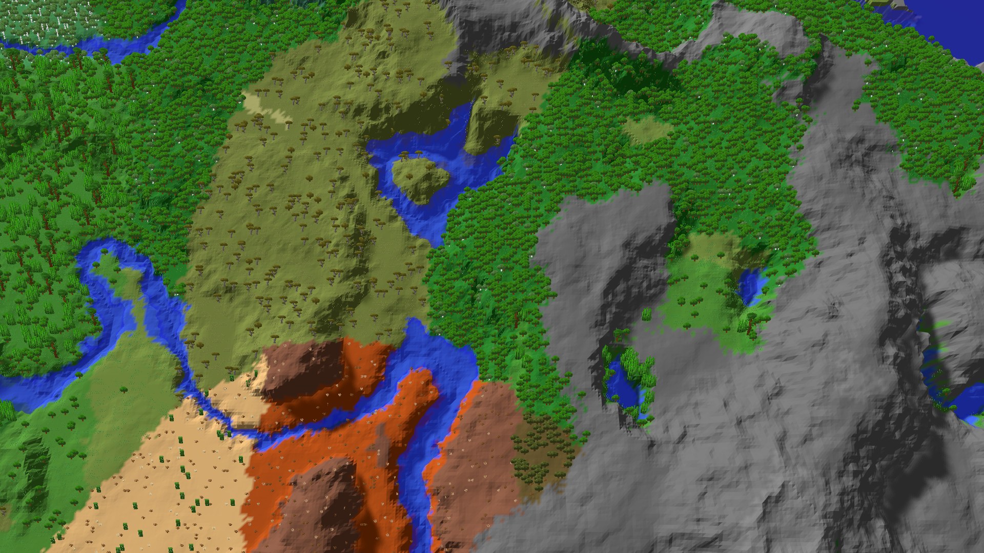 Aerial 3D overview 500 blocks SE of spawn