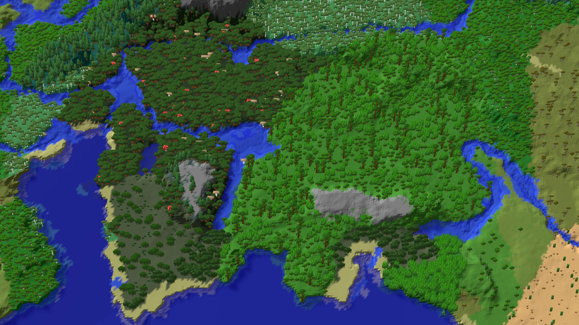 Aerial 3D overview 500 blocks SW of spawn