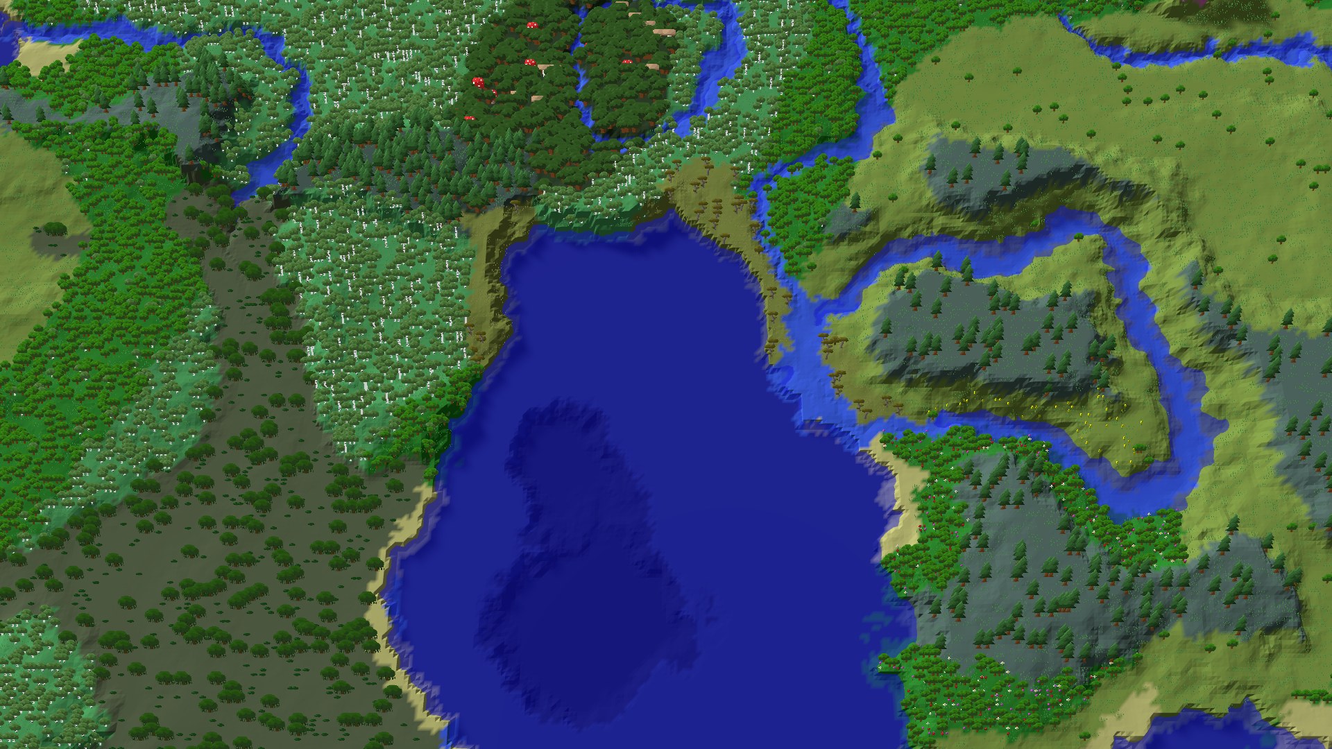 Aerial 3D overview 500 blocks SE of spawn