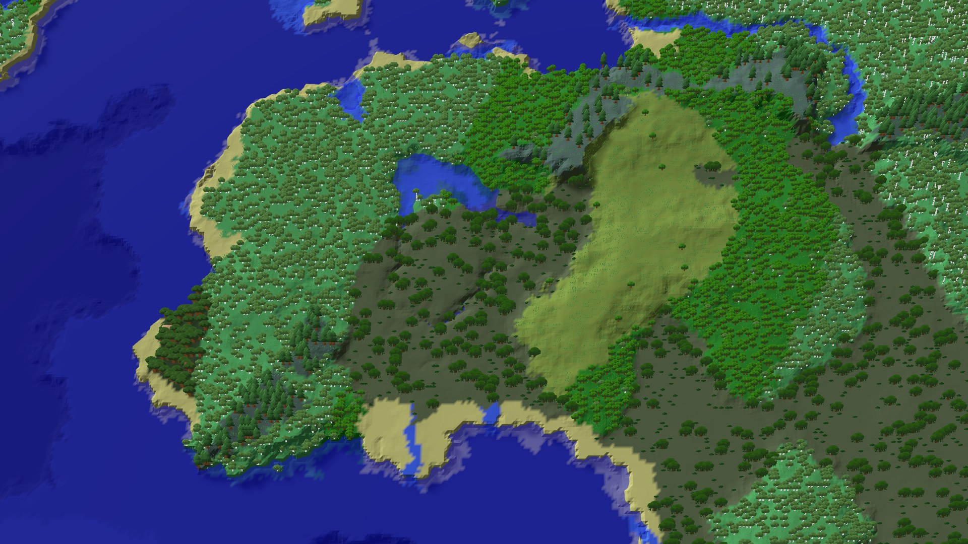 Aerial 3D overview 500 blocks SW of spawn