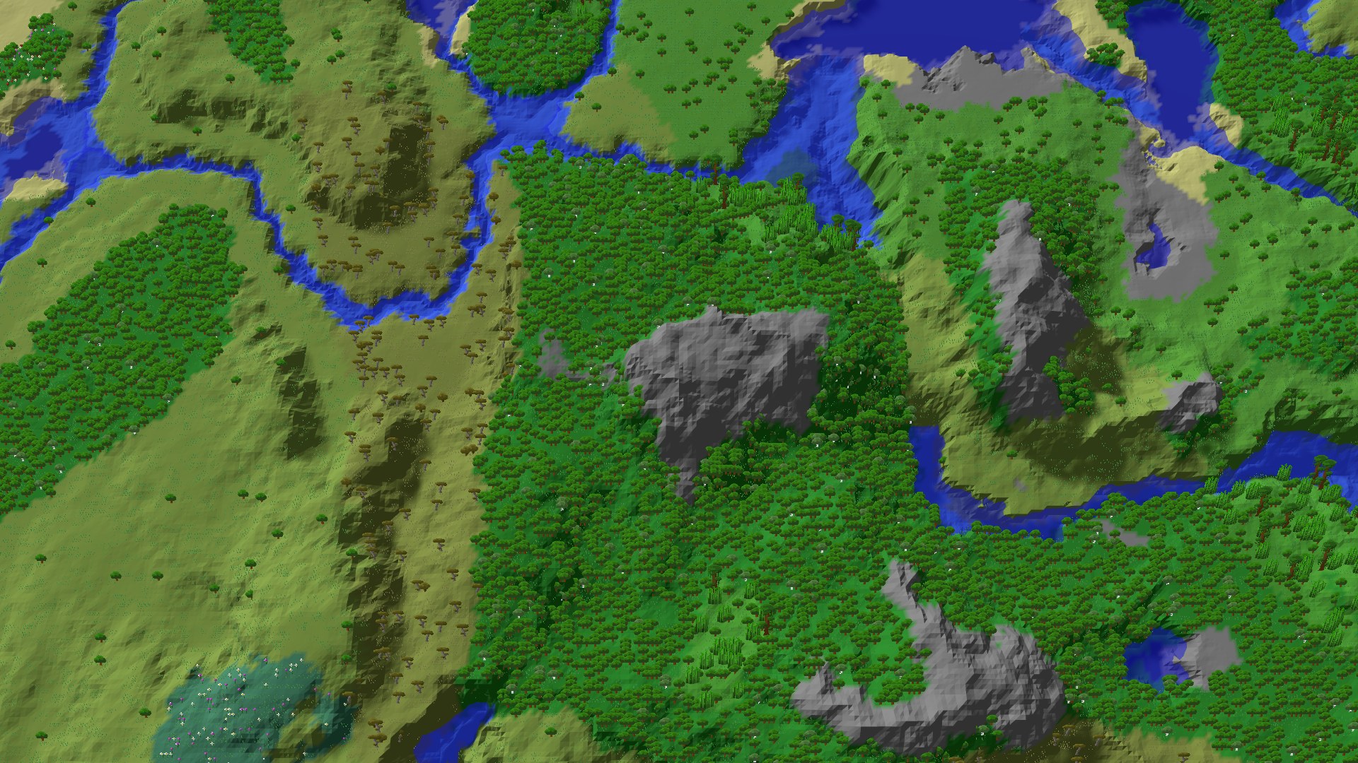 Aerial 3D overview 500 blocks NW of spawn