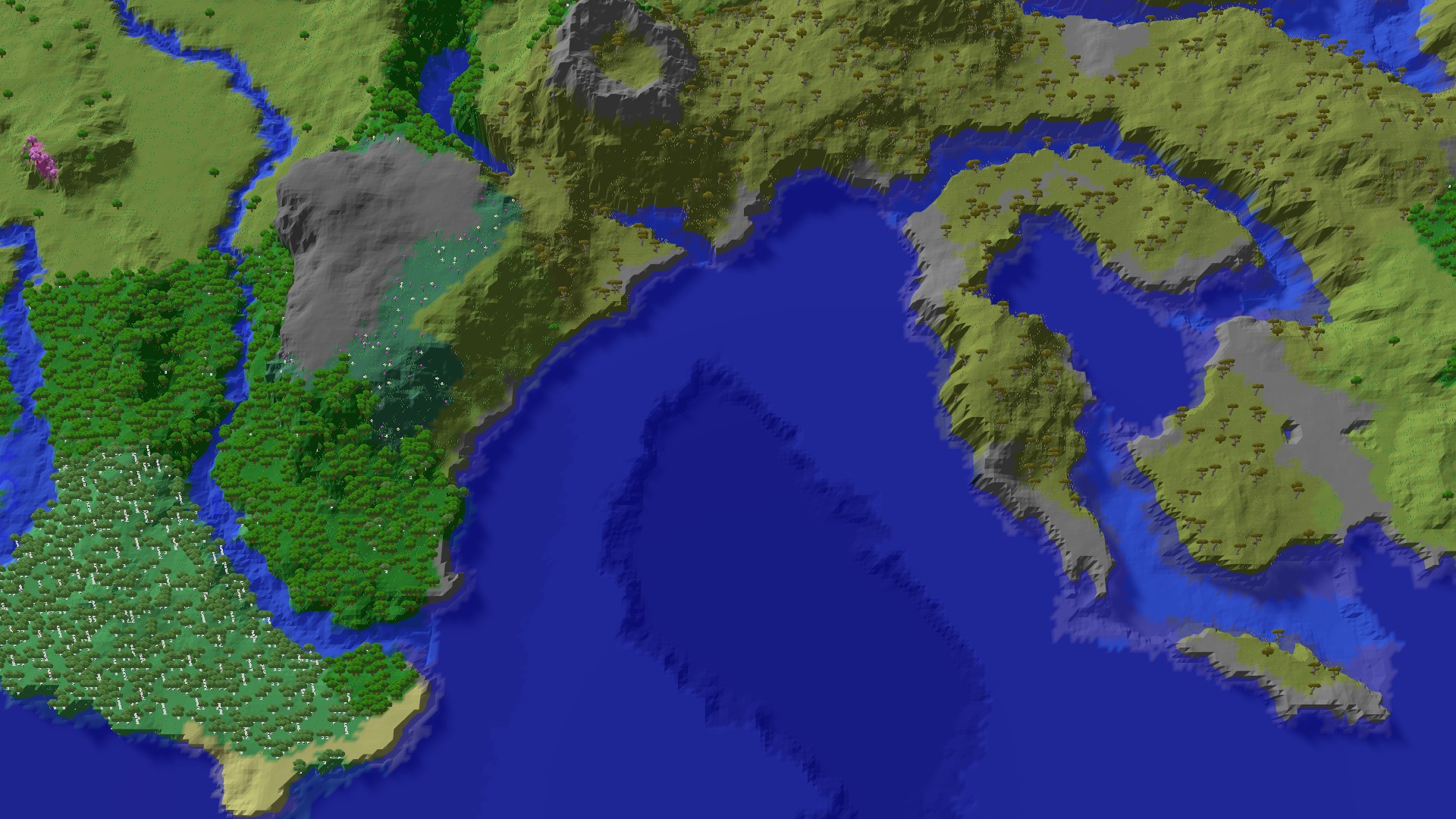 Aerial 3D overview 500 blocks SW of spawn