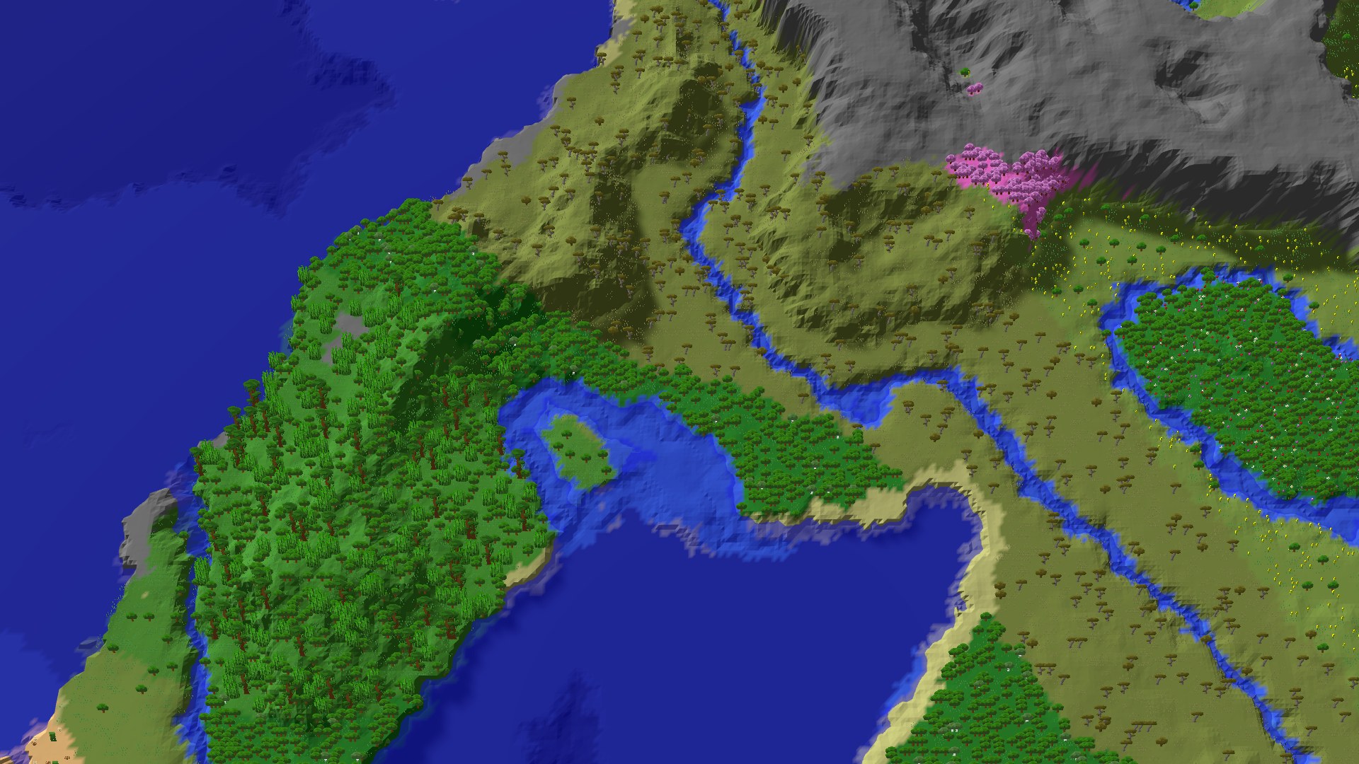 Aerial 3D overview 500 blocks SW of spawn