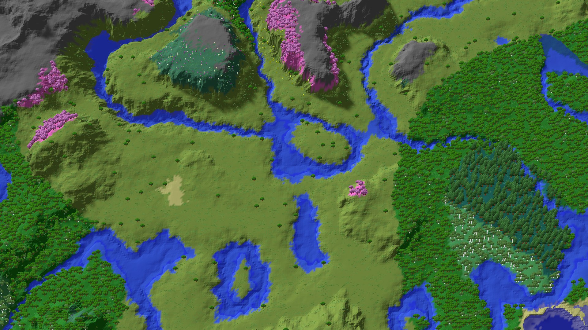 Aerial 3D overview 500 blocks SE of spawn