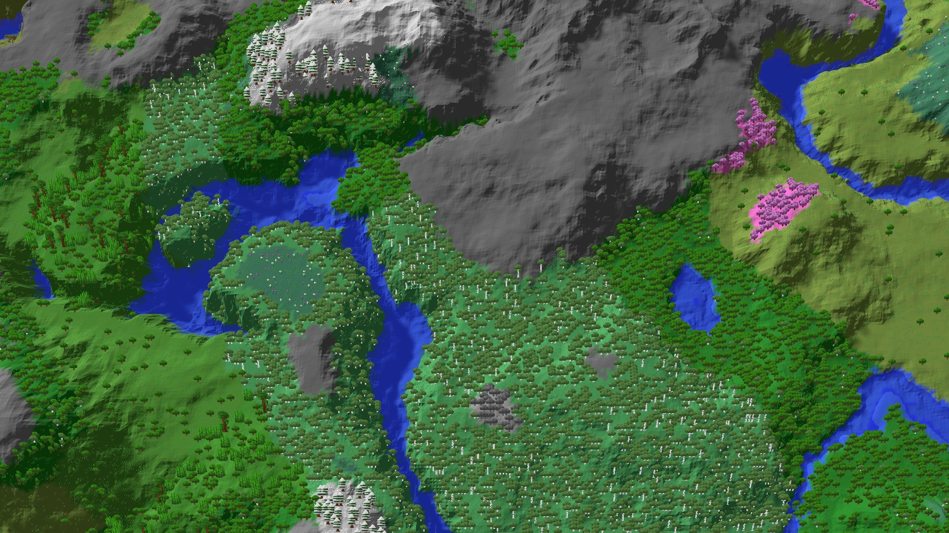 Aerial 3D overview 500 blocks SW of spawn