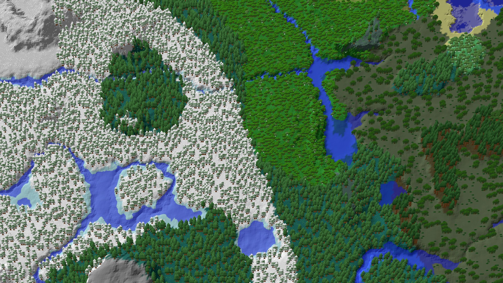 Aerial 3D overview 500 blocks SW of spawn