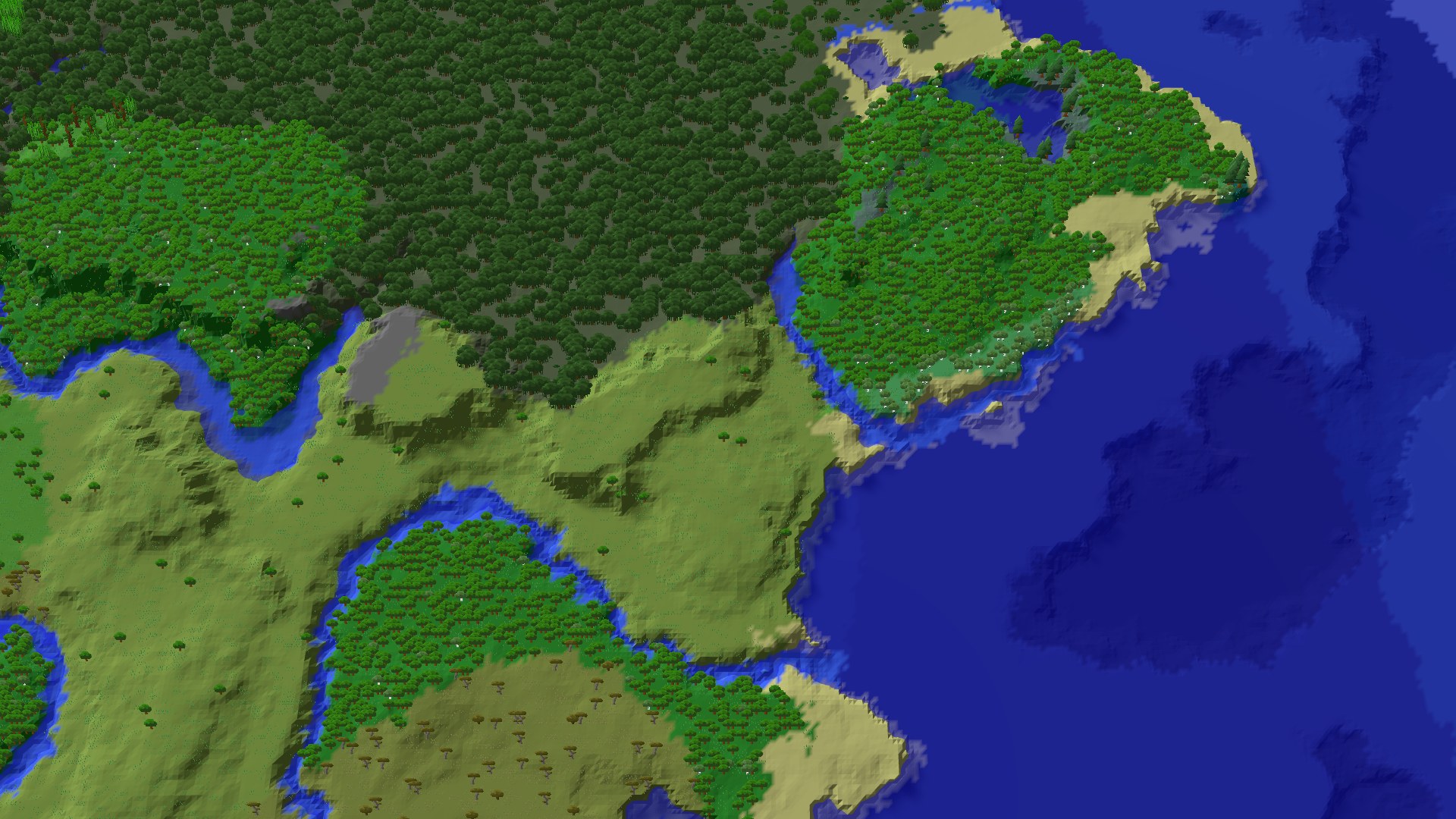 Aerial 3D overview 500 blocks SE of spawn