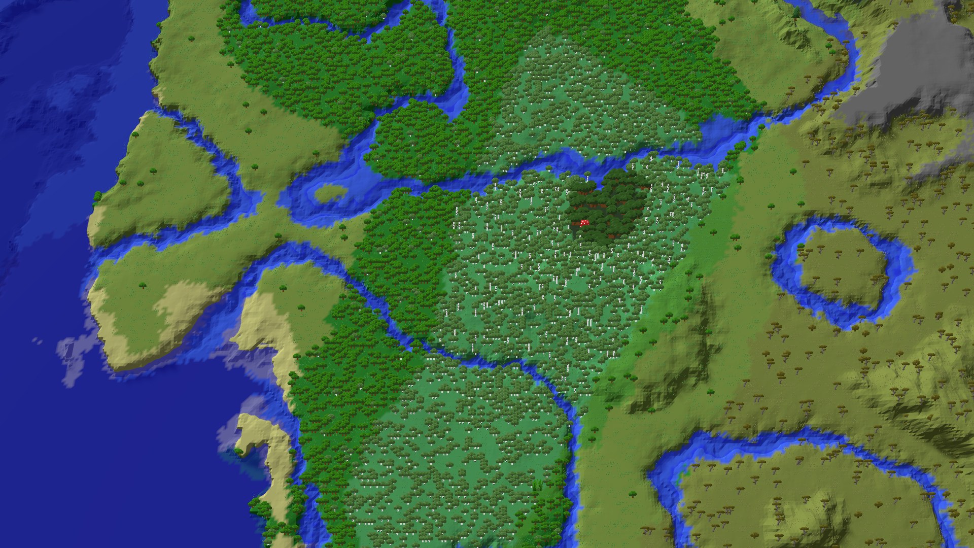 Aerial 3D overview 500 blocks SE of spawn