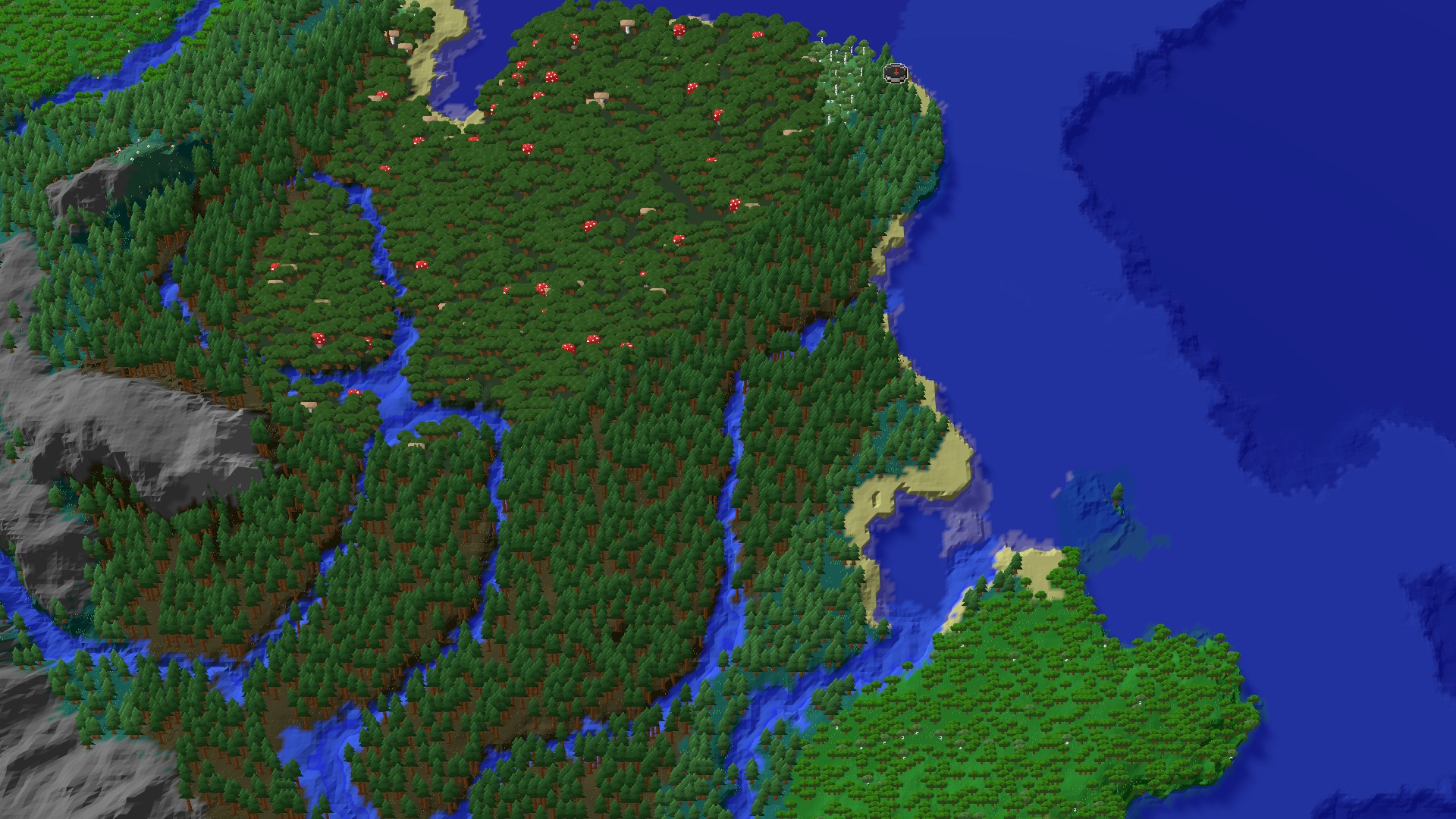 Aerial 3D overview 500 blocks SW of spawn