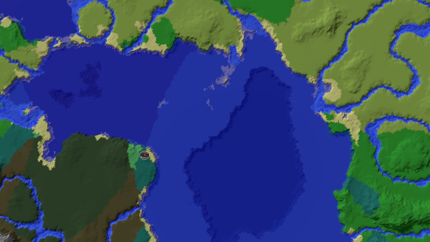 Aerial Minecraft seed map — Mushroom islands in the shape of a creeper face