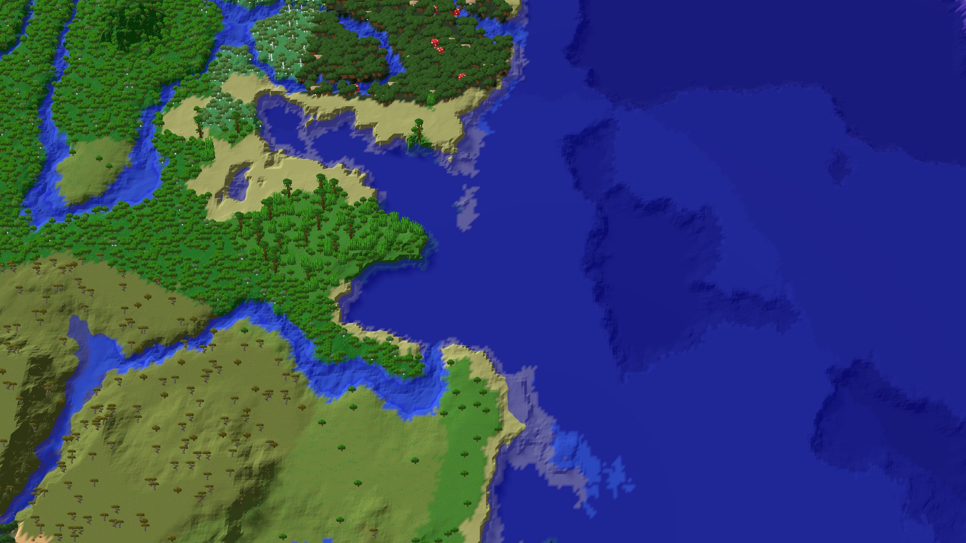 Aerial 3D overview 500 blocks SW of spawn