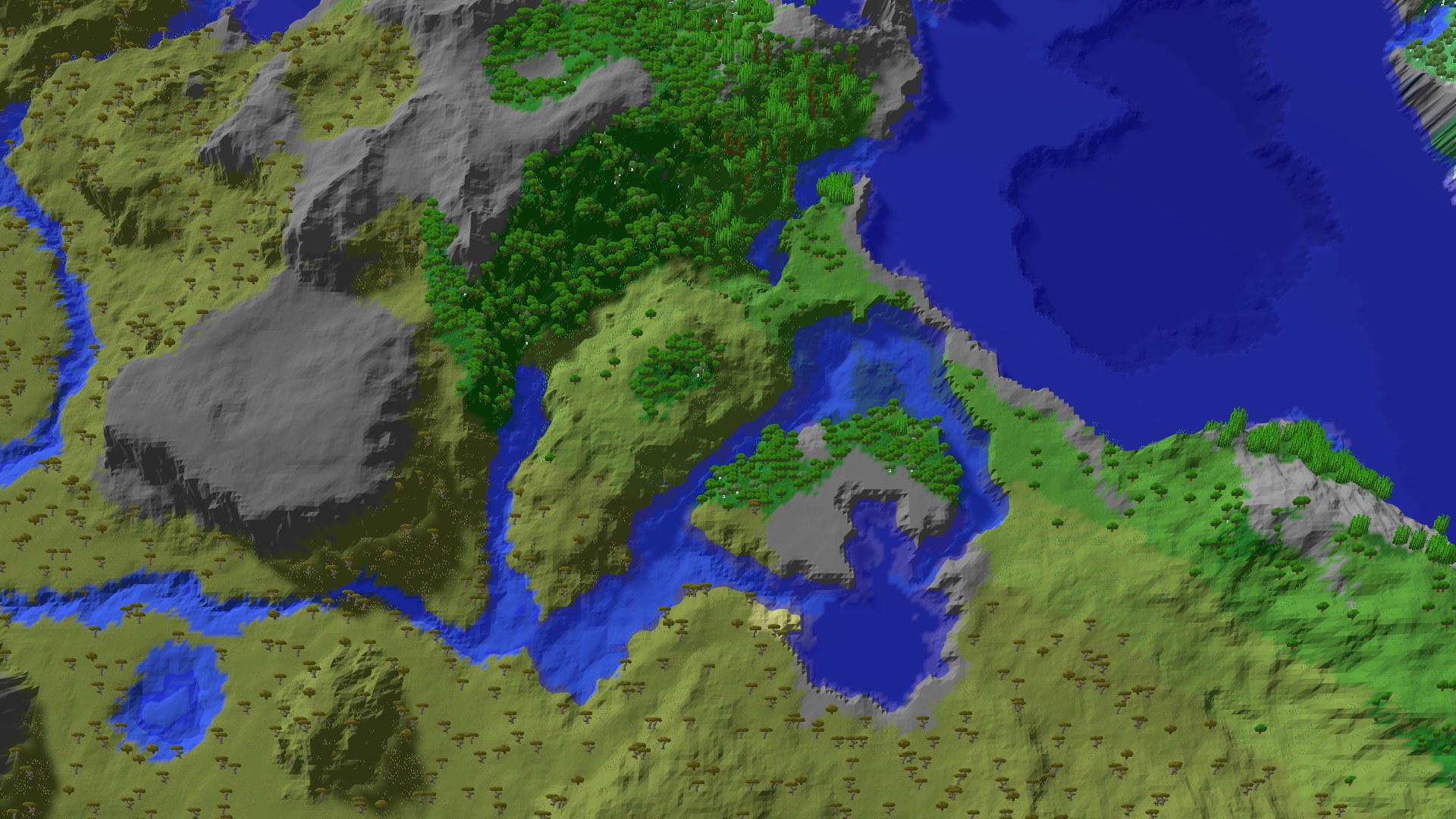 Aerial 3D overview 500 blocks SE of spawn