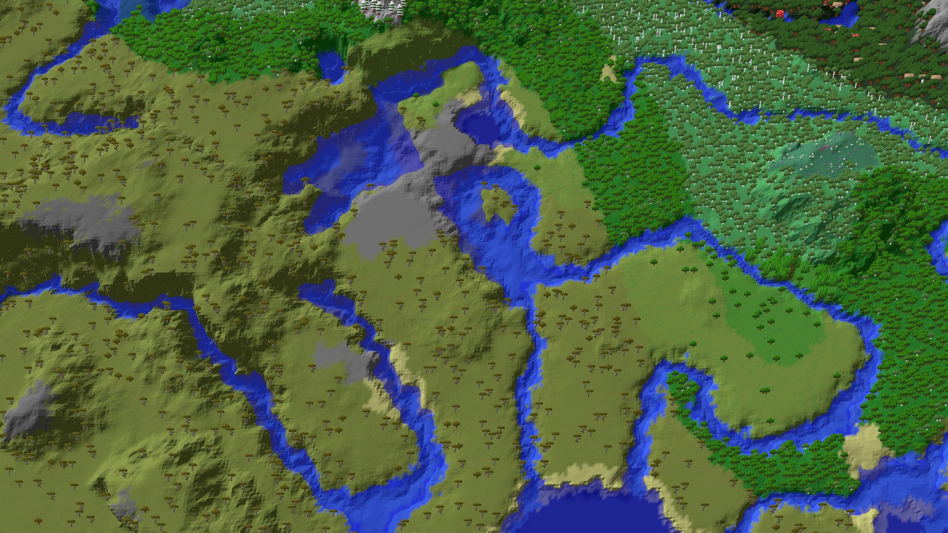 Aerial 3D overview 500 blocks NW of spawn
