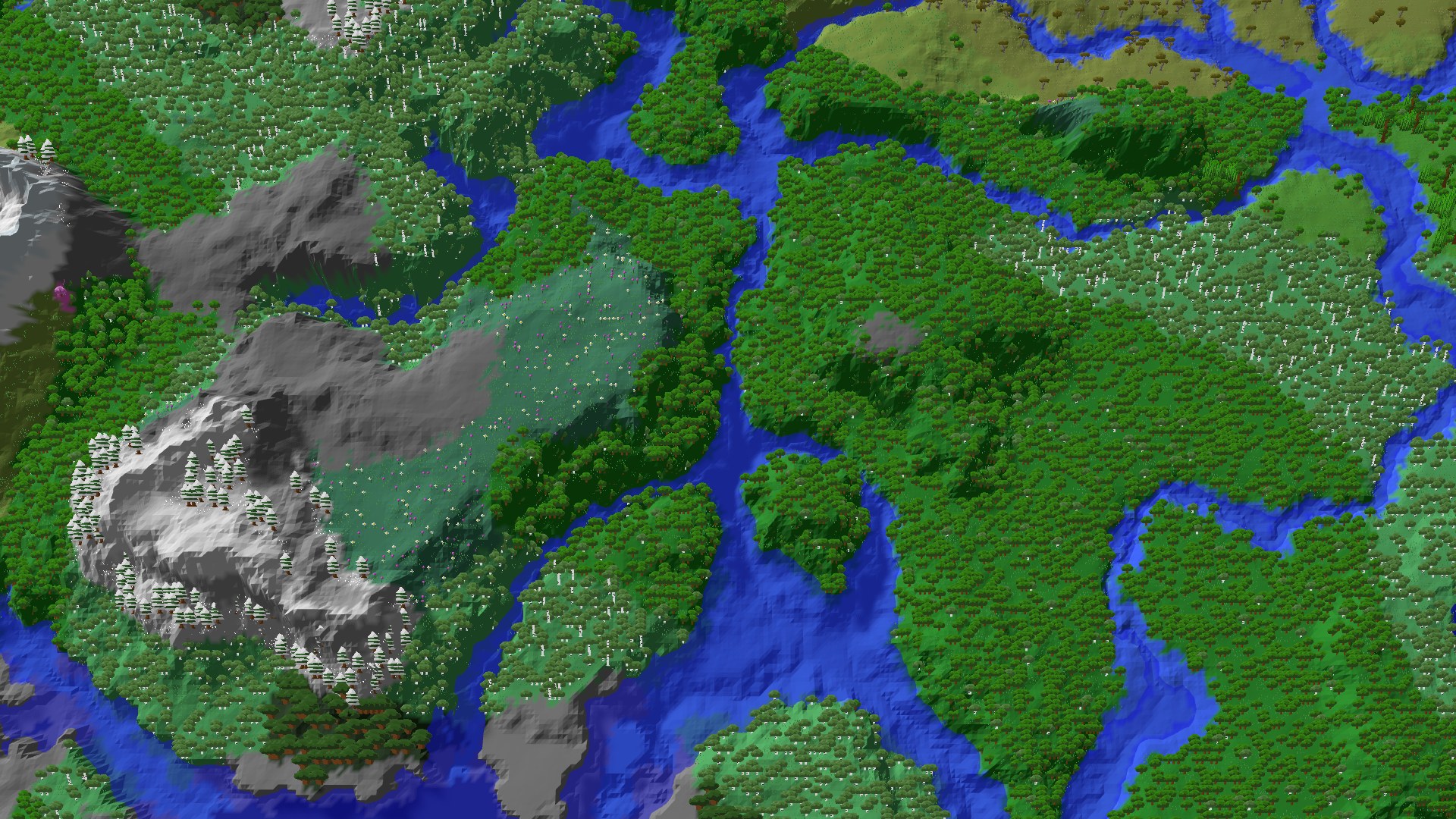 Aerial 3D overview 500 blocks SE of spawn