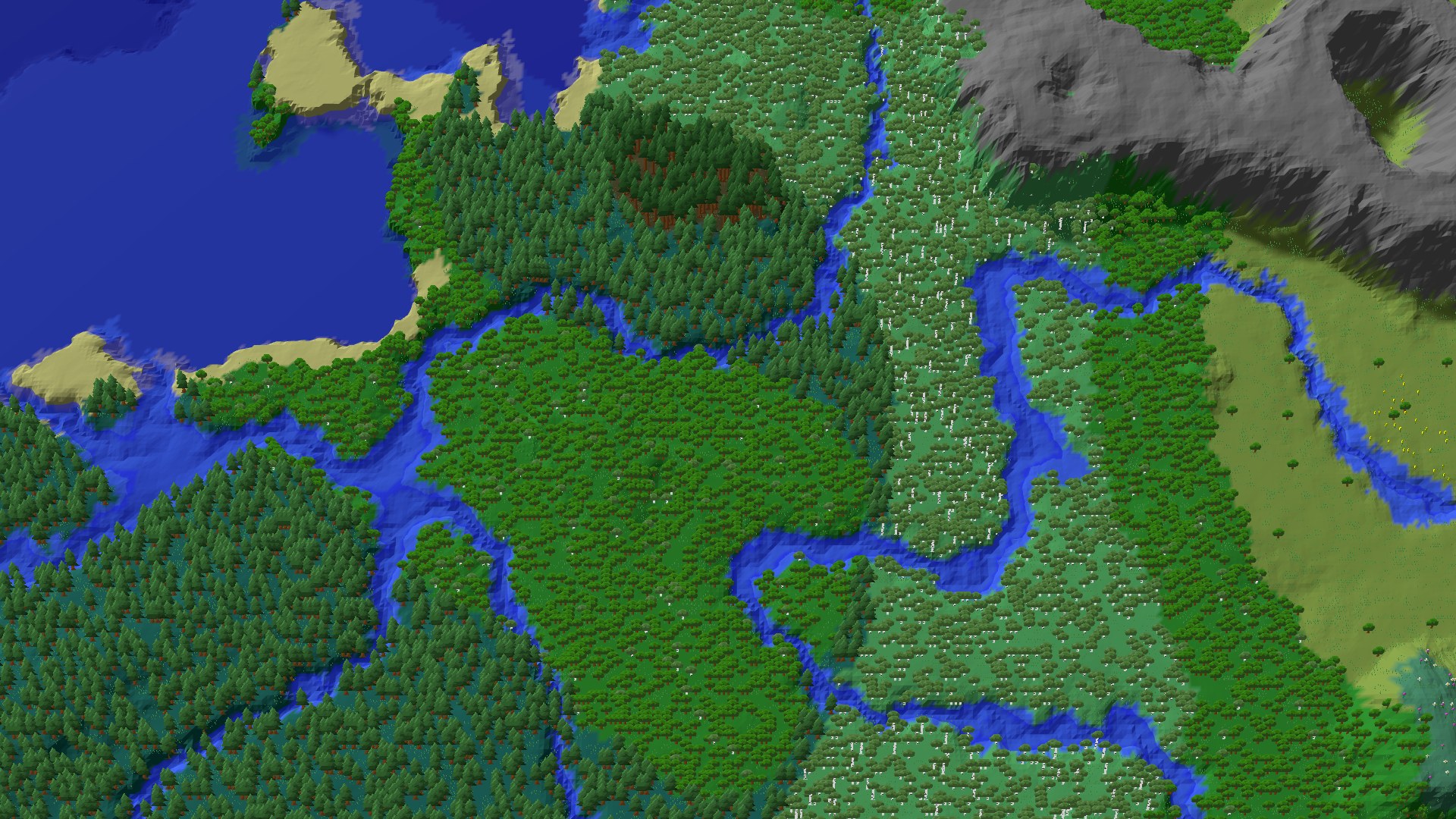 Aerial 3D overview 500 blocks NW of spawn