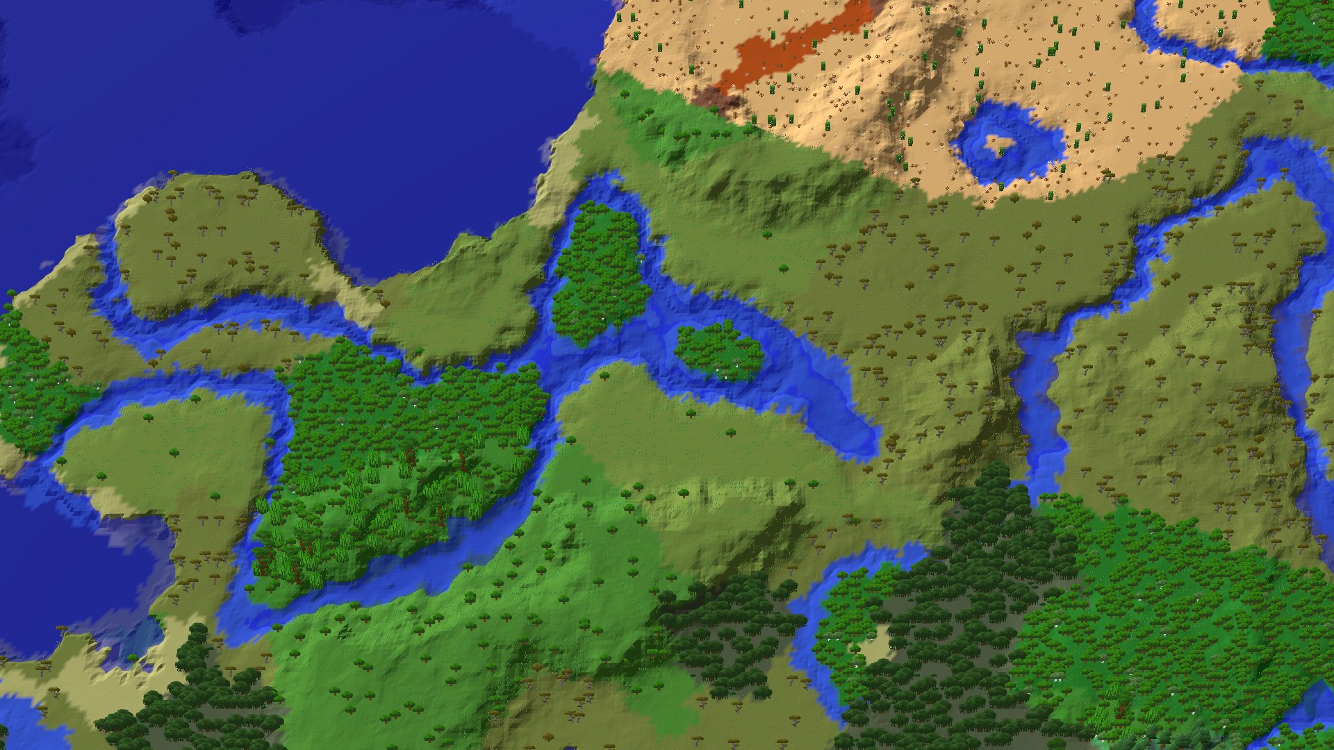 Aerial 3D overview 500 blocks SW of spawn