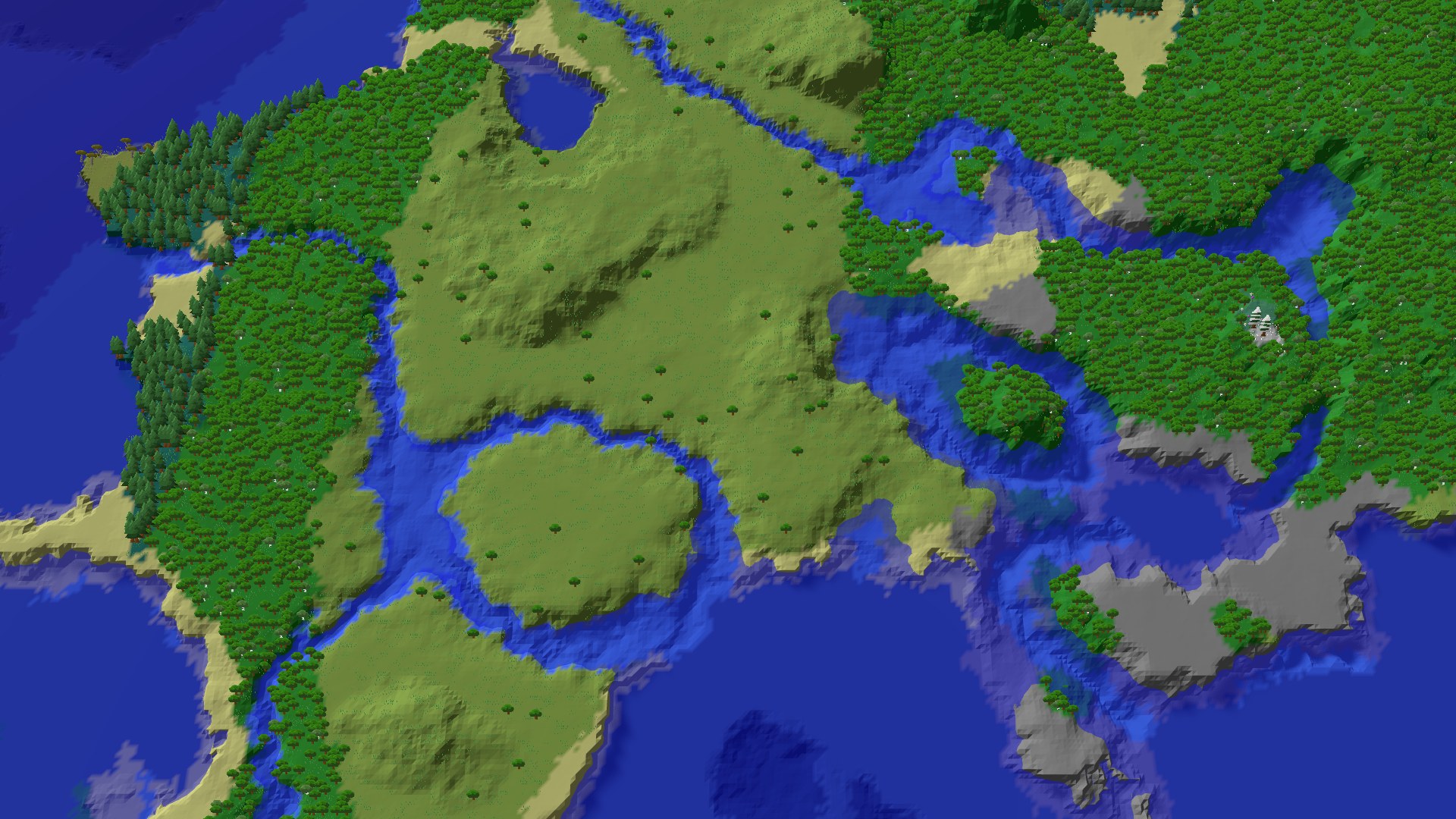 Aerial 3D overview 500 blocks NW of spawn