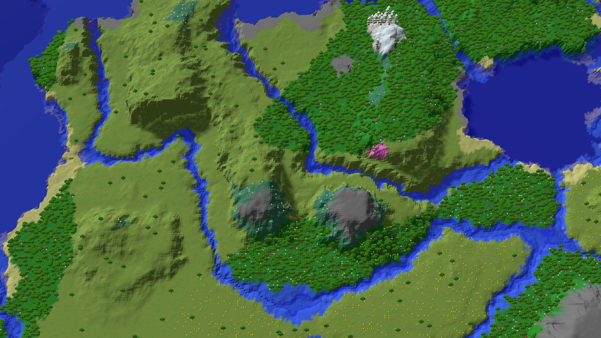 Aerial 3D overview 500 blocks SE of spawn