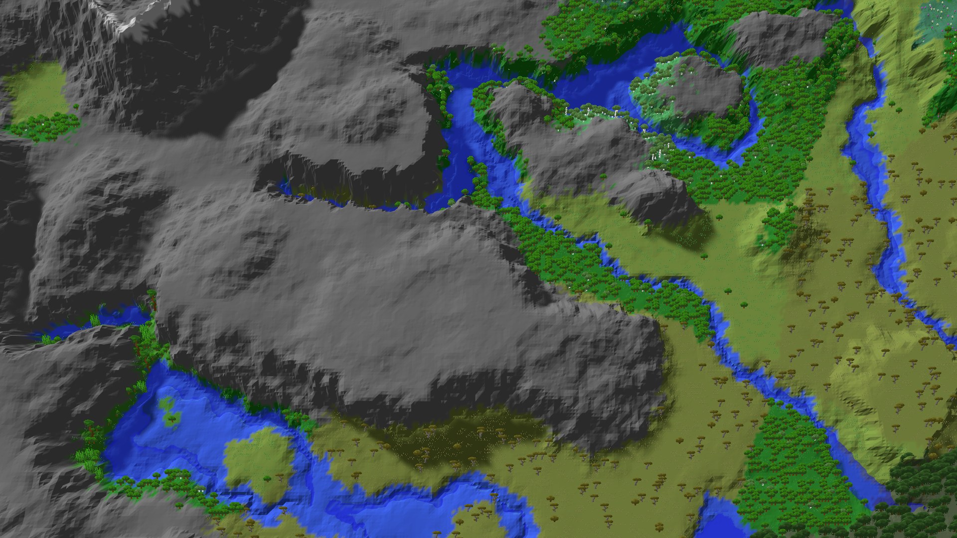 Aerial 3D overview 500 blocks SE of spawn
